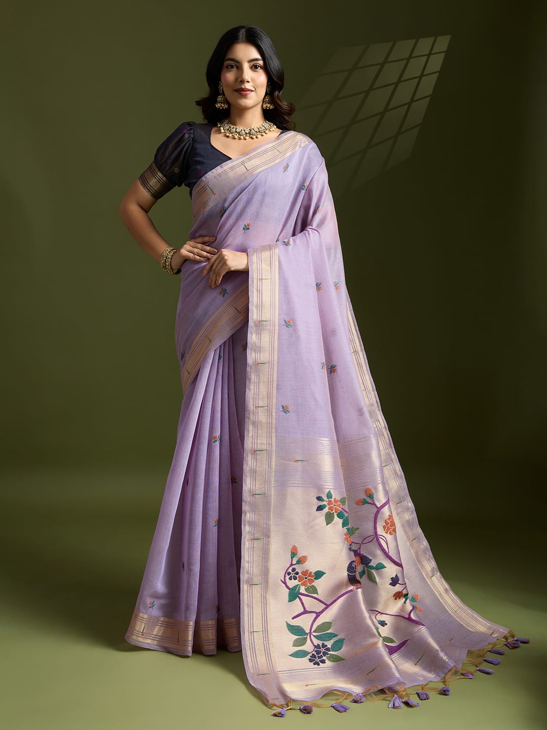 Any- Classy Charm – Pastel Saree with Delicate Thread Work"