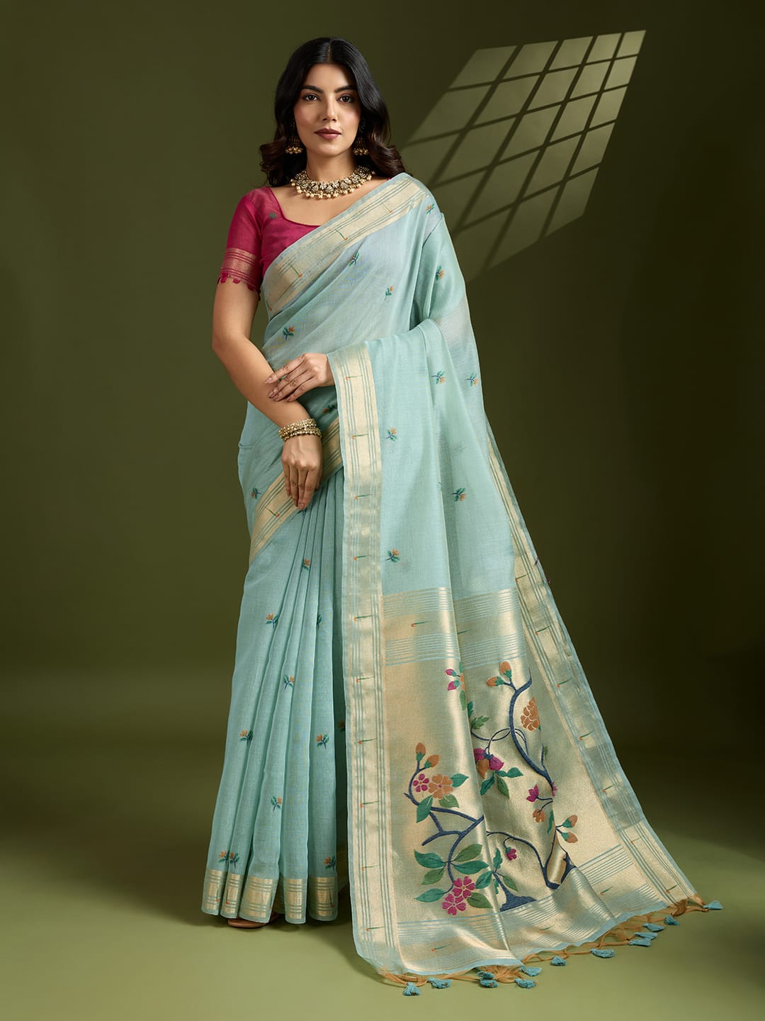 Any- Classy Charm – Pastel Saree with Delicate Thread Work"