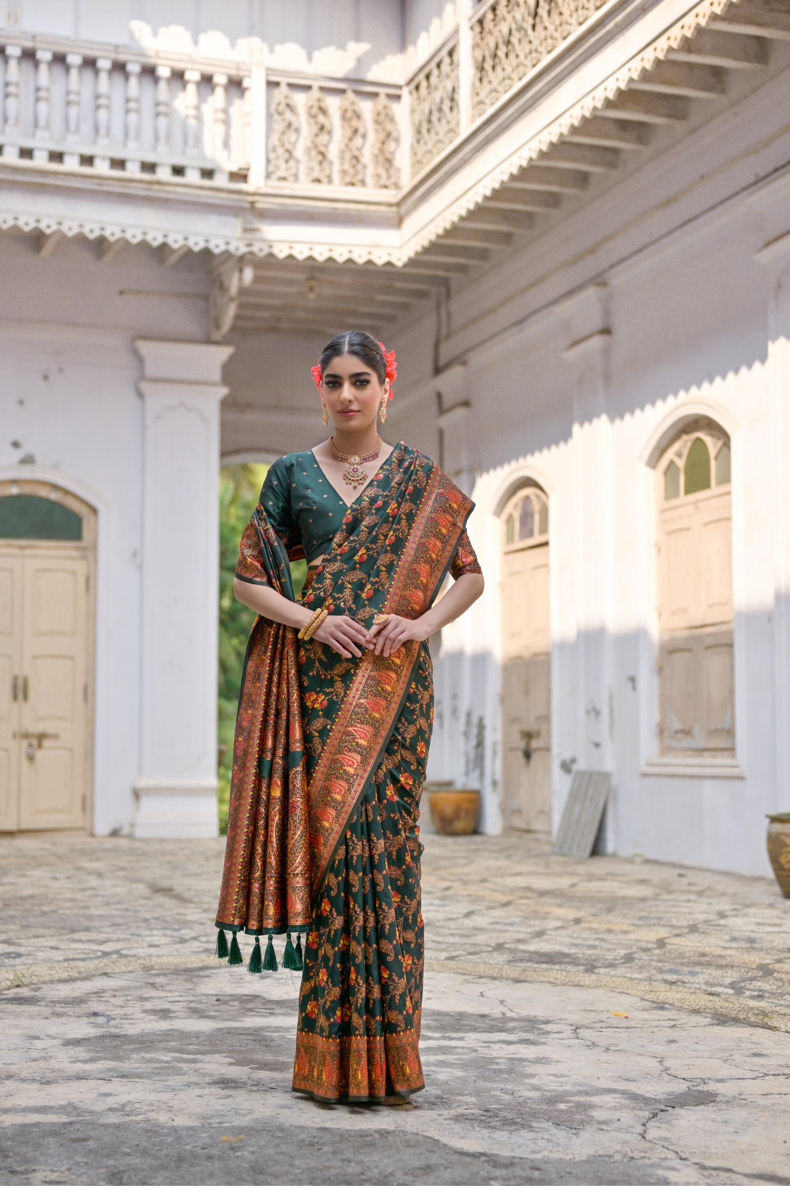 Taj - Andaaz – Rich Zari Silk in Emerald Glow