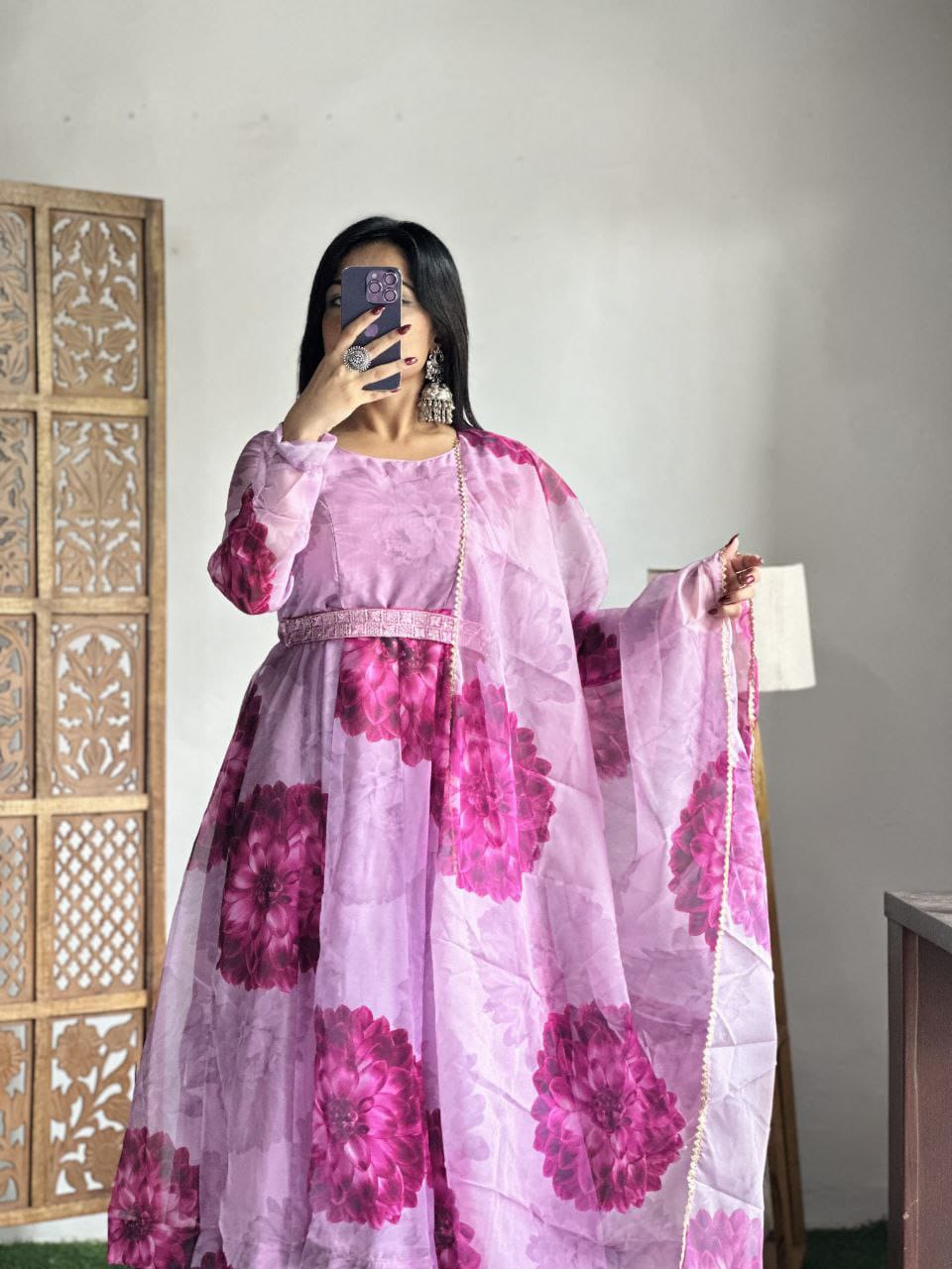 Featuring Beautiful Suit Sets in Pure Orgenza Top with pent, And Orgenza Duppata it is beautifully decorated desgins With Embroidery Sequence Full Nack