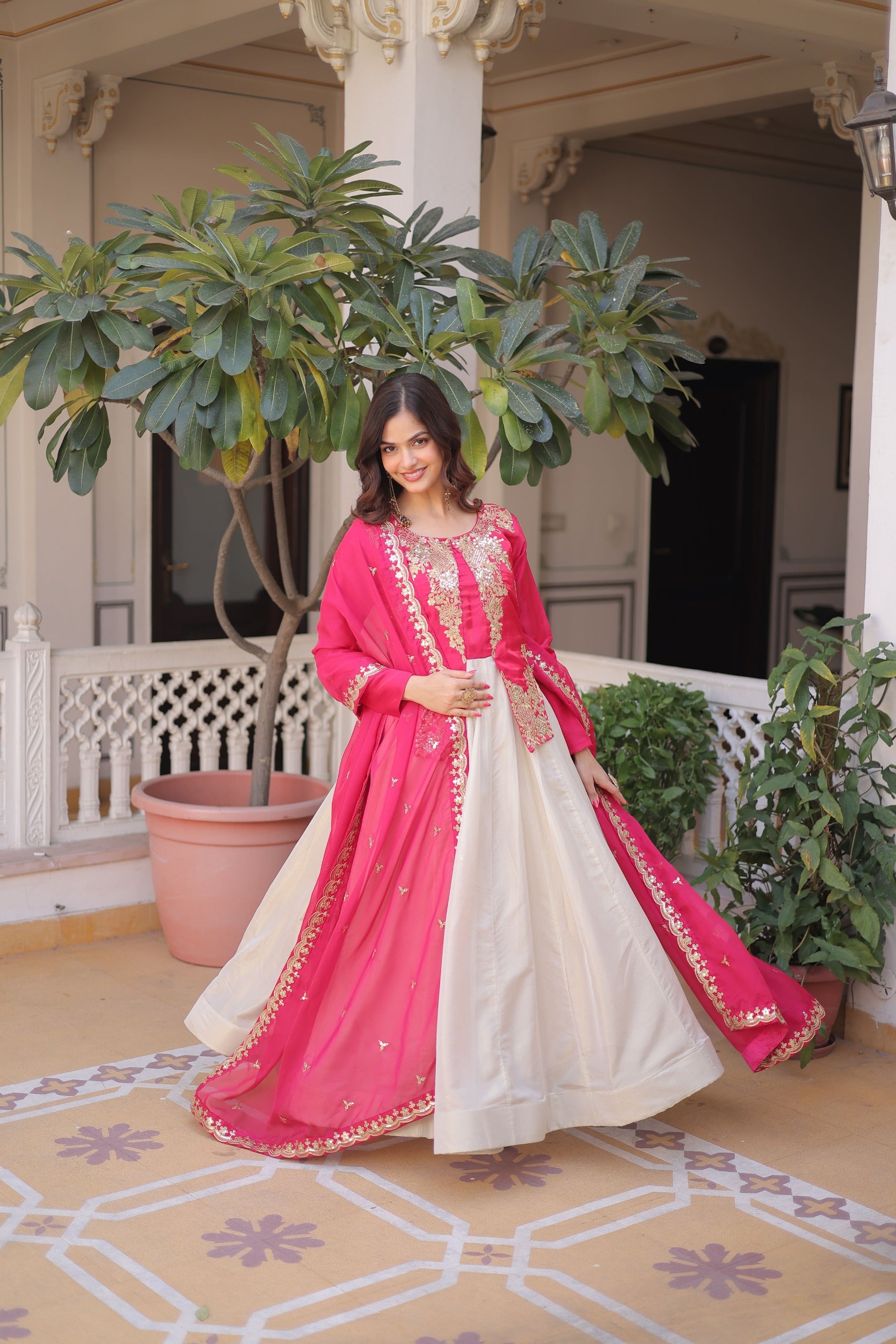 Royal fashion moment with this premium embroidered gown set