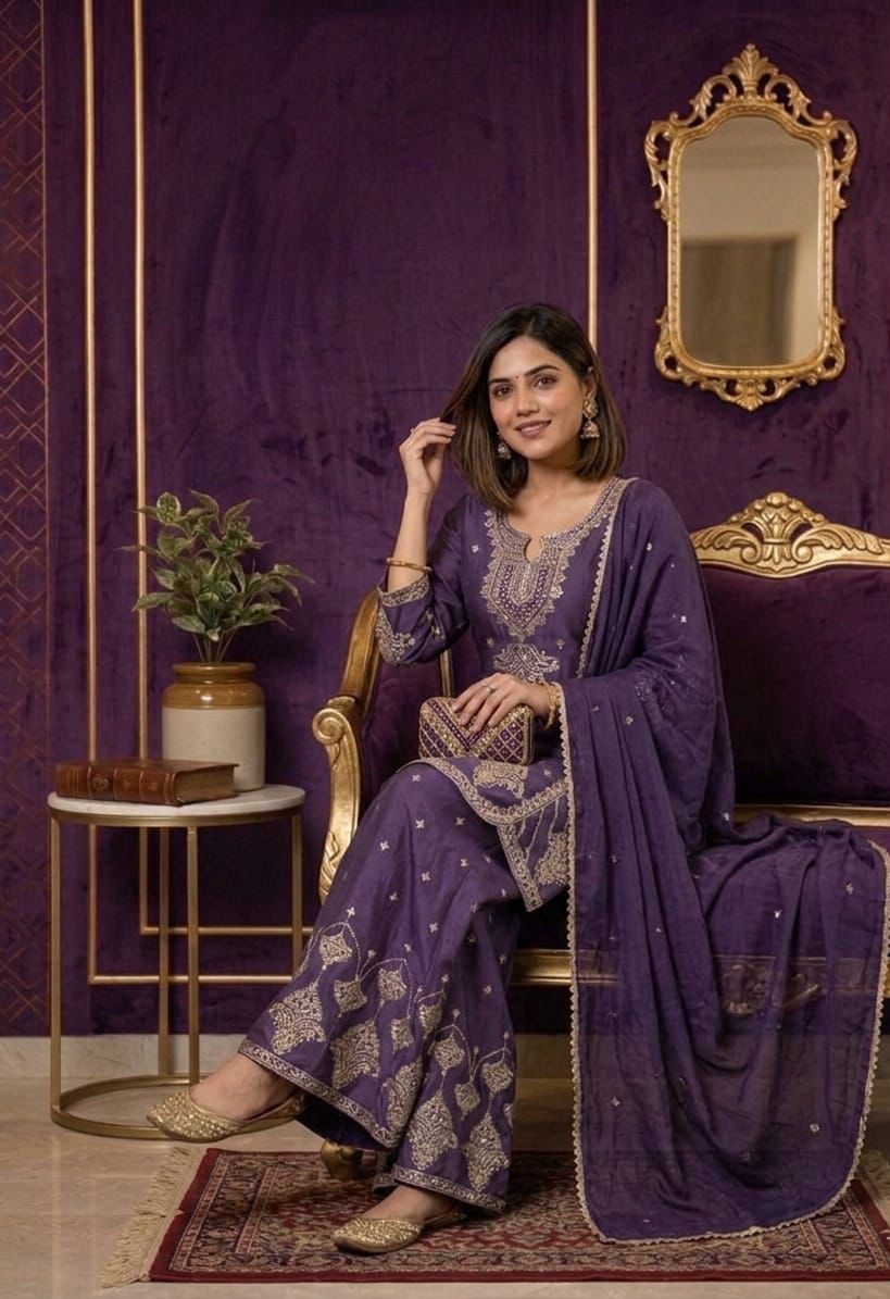 Luxury Maroon Embroidered Sharara Set For Women