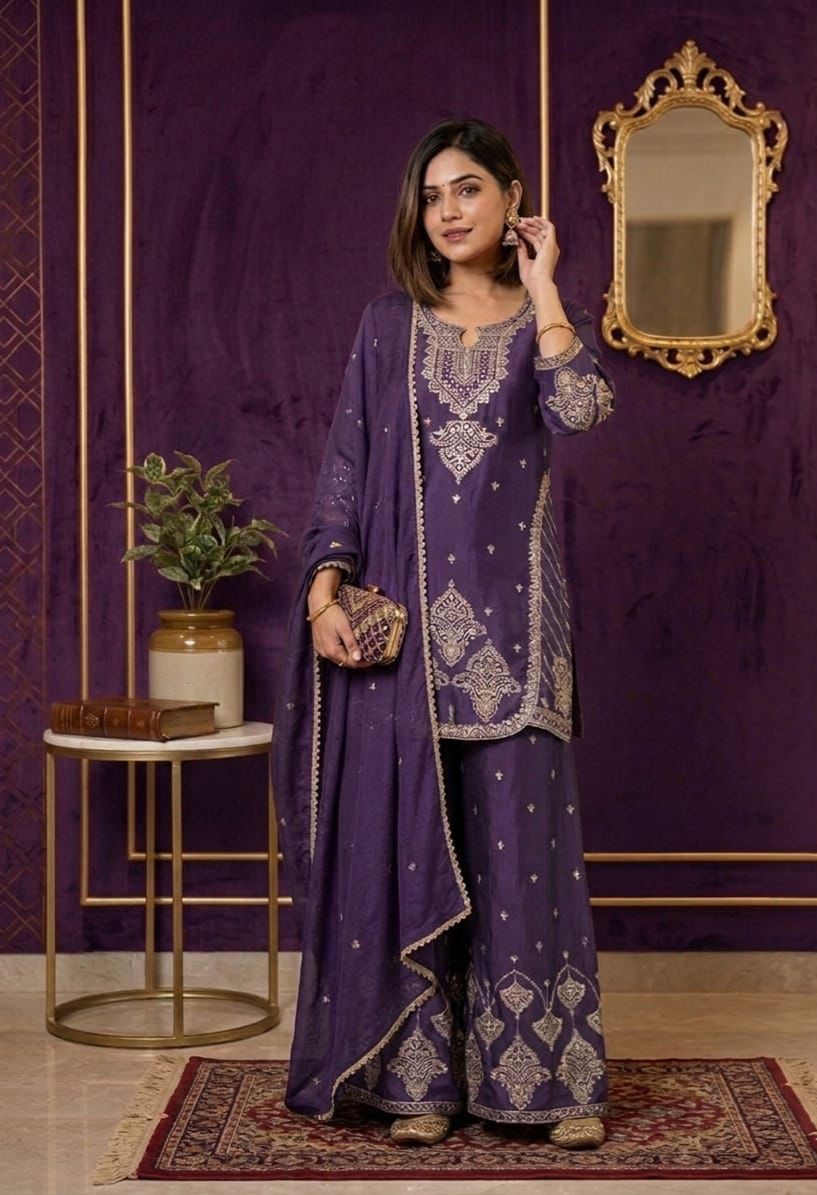 Luxury Maroon Embroidered Sharara Set For Women