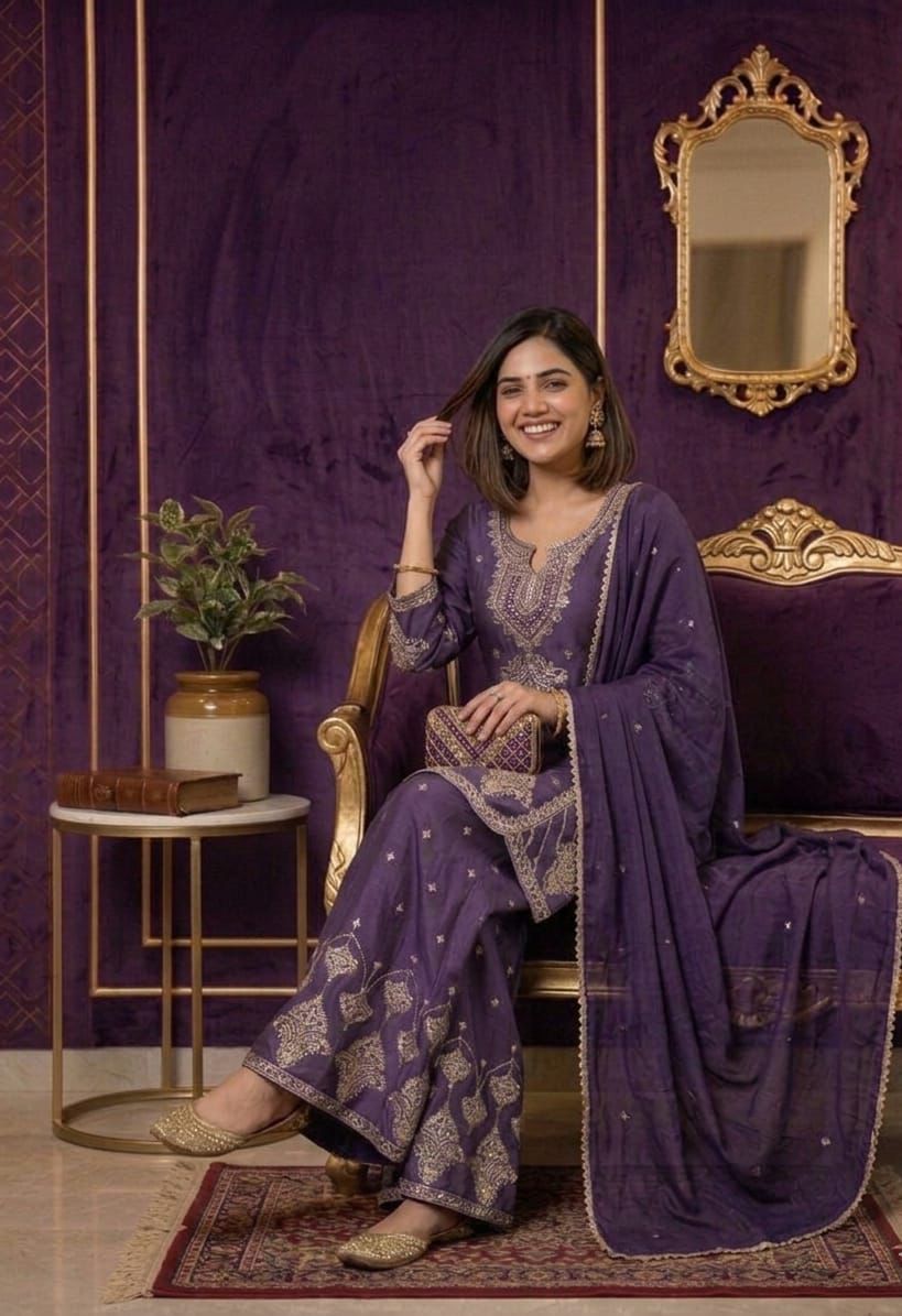 Luxury Maroon Embroidered Sharara Set For Women