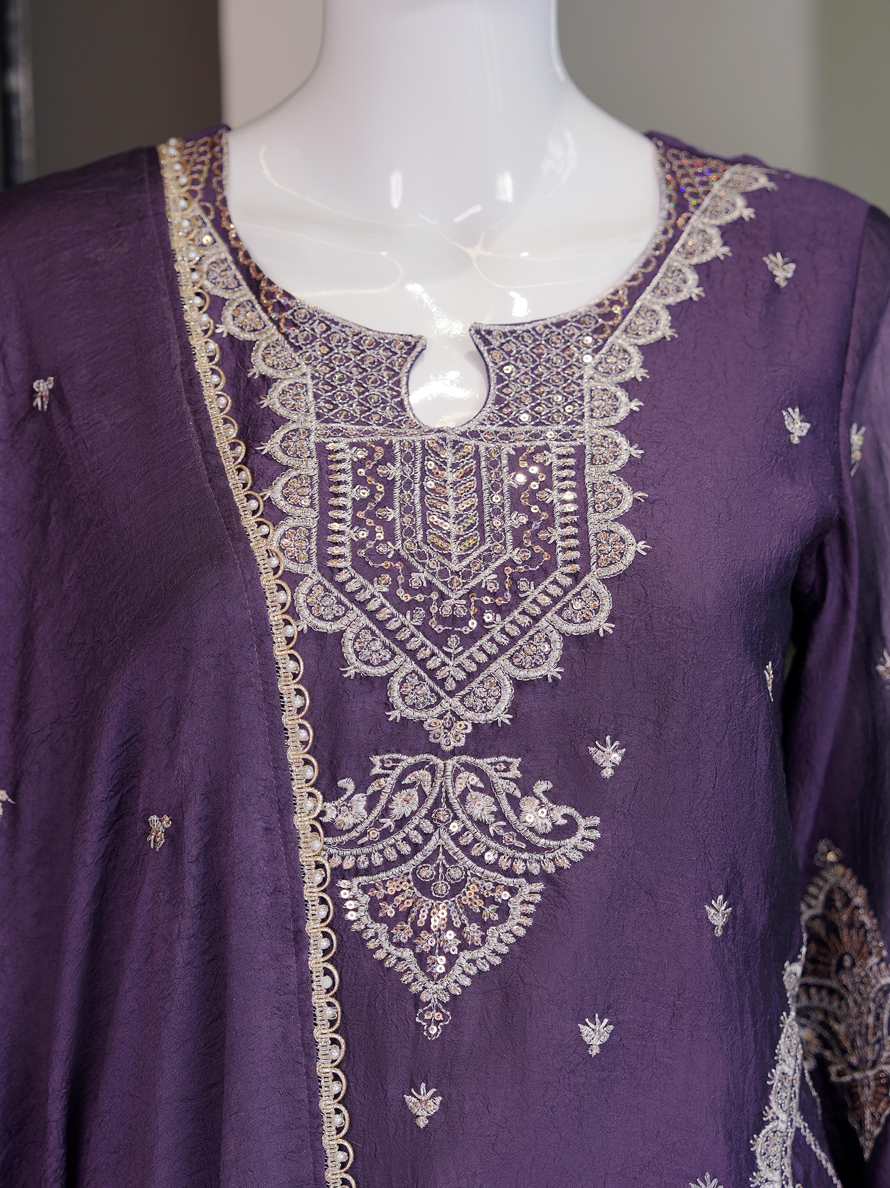 Luxury Maroon Embroidered Sharara Set For Women
