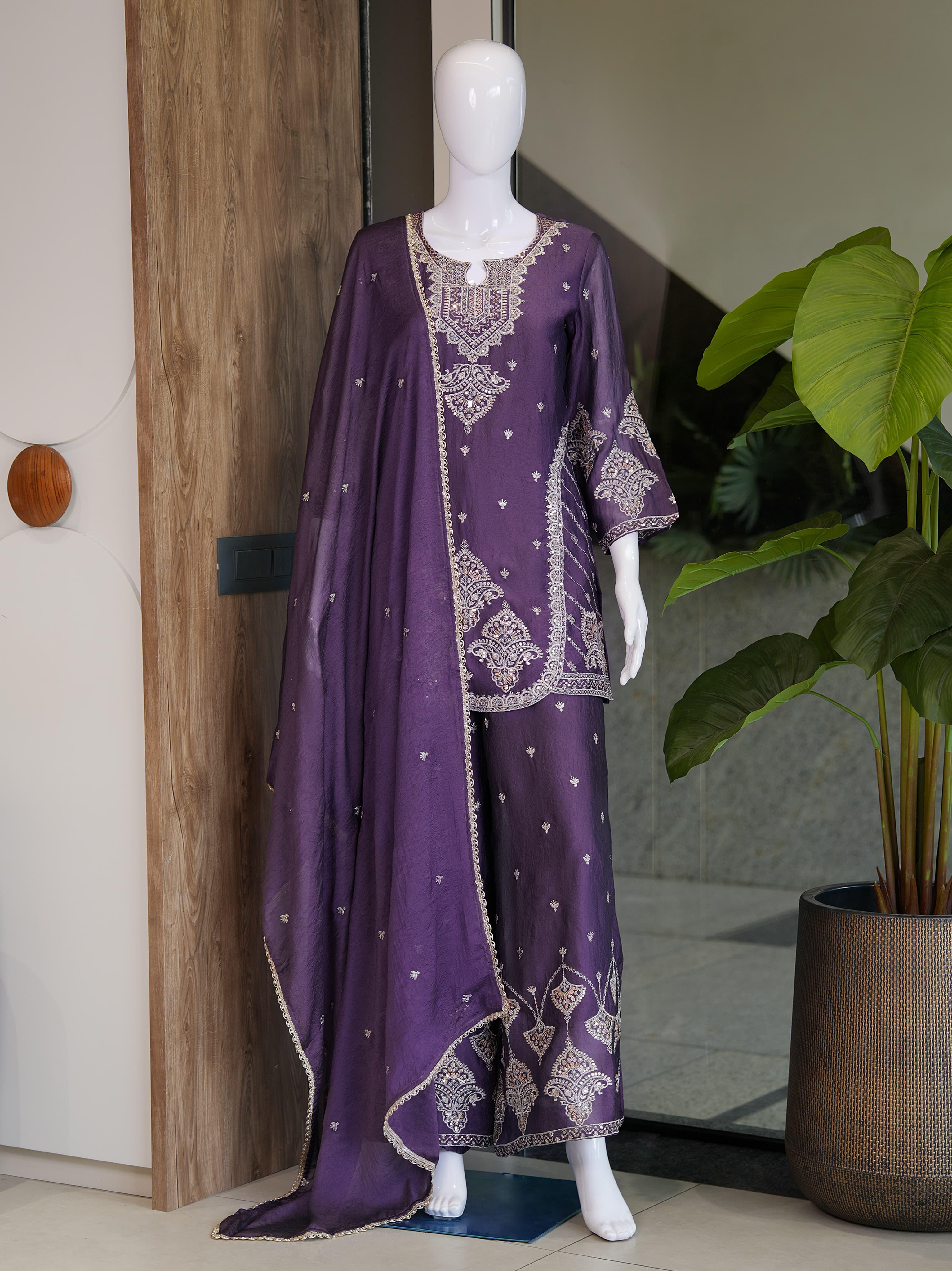 Luxury Maroon Embroidered Sharara Set For Women