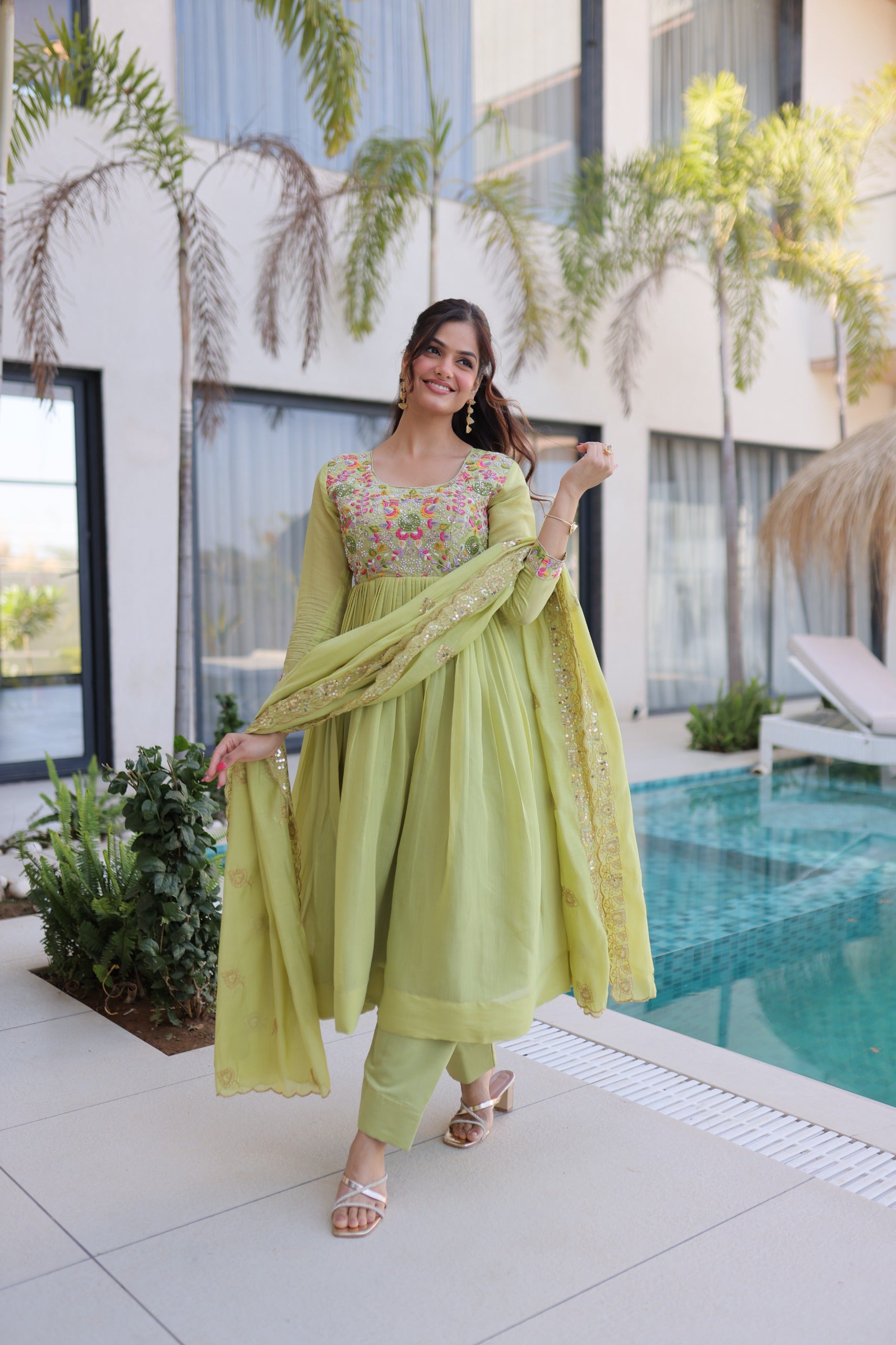 Mal Chanderi  with Beads embroidery-work