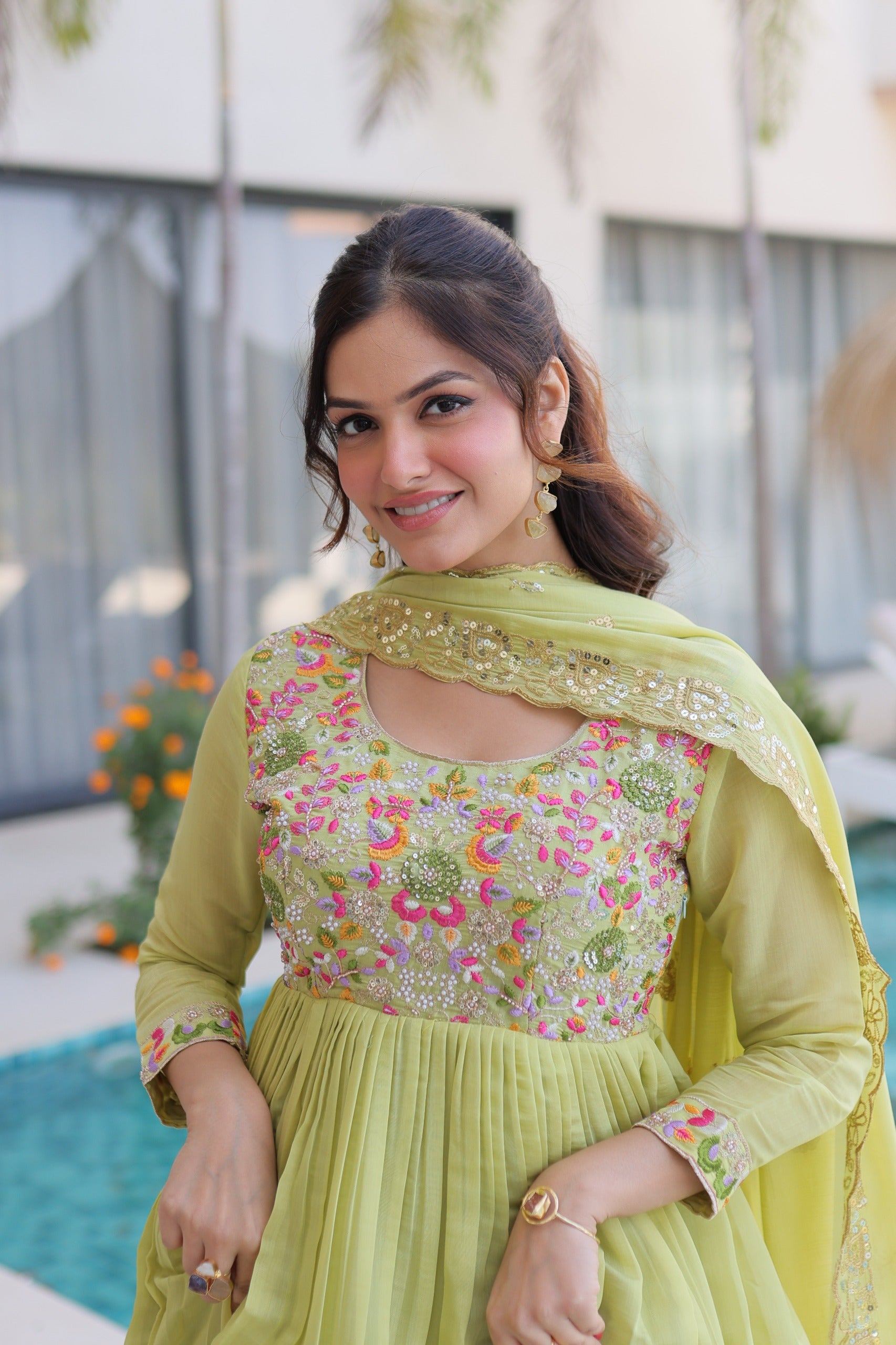 Mal Chanderi  with Beads embroidery-work