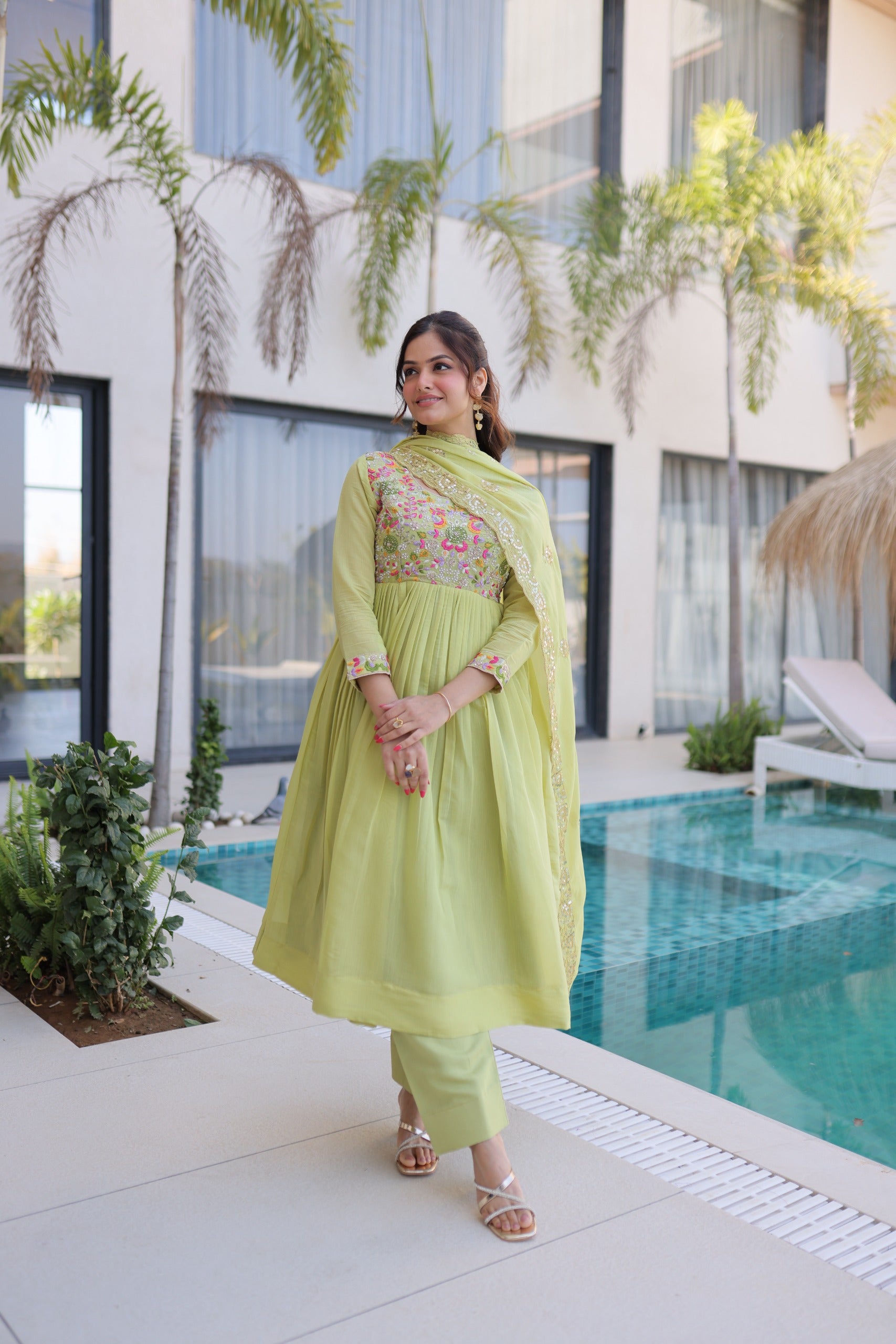 Mal Chanderi  with Beads embroidery-work