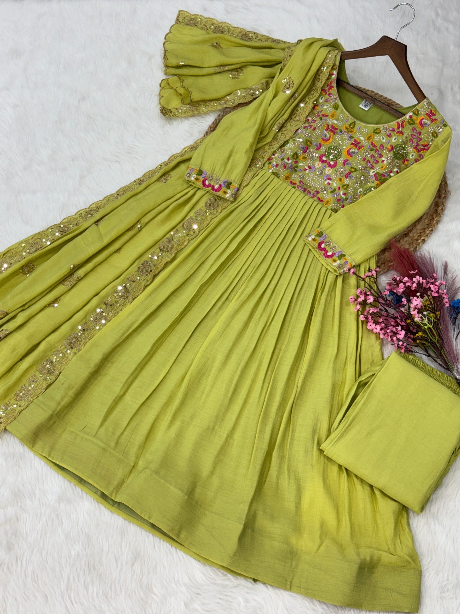 Mal Chanderi  with Beads embroidery-work