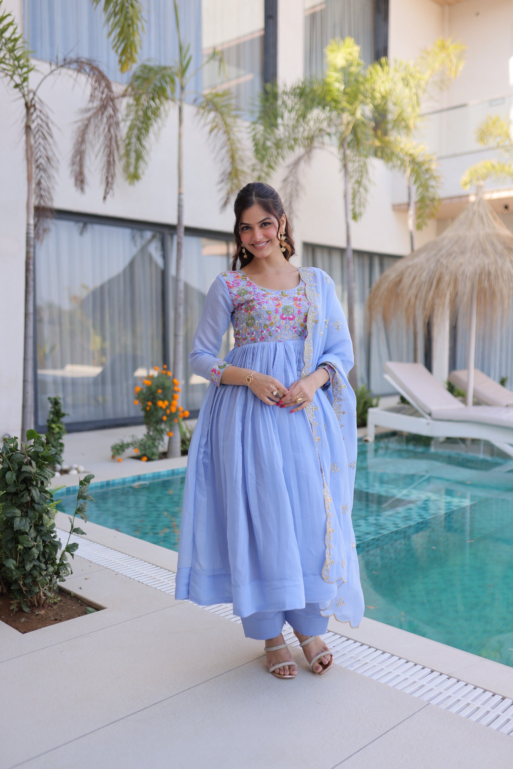 Mal Chanderi  with Beads embroidery-work