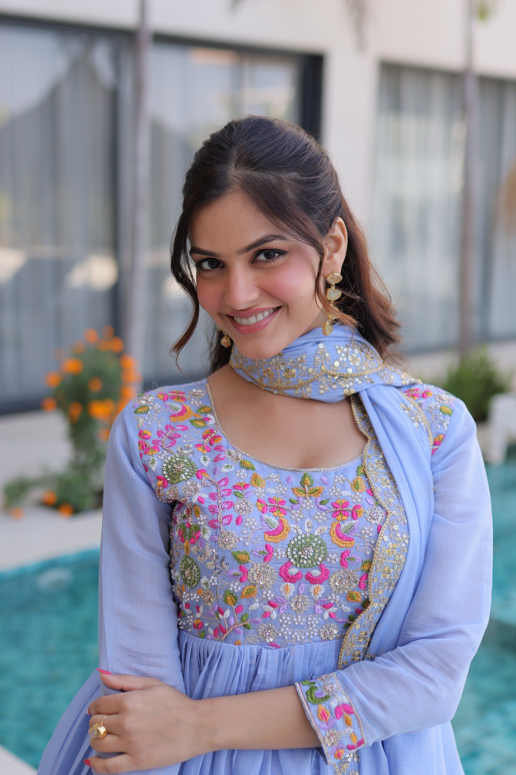 Mal Chanderi  with Beads embroidery-work