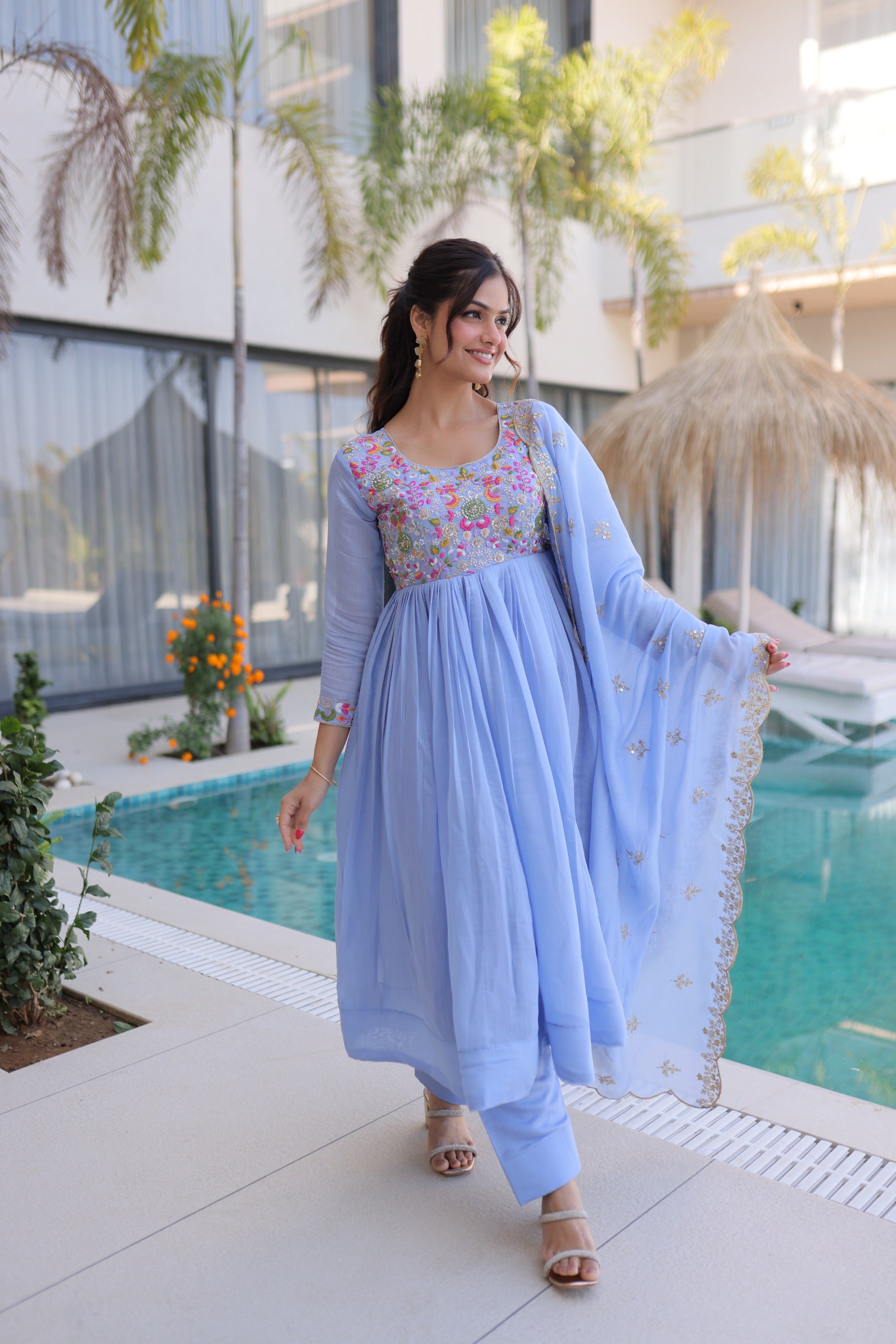 Mal Chanderi  with Beads embroidery-work