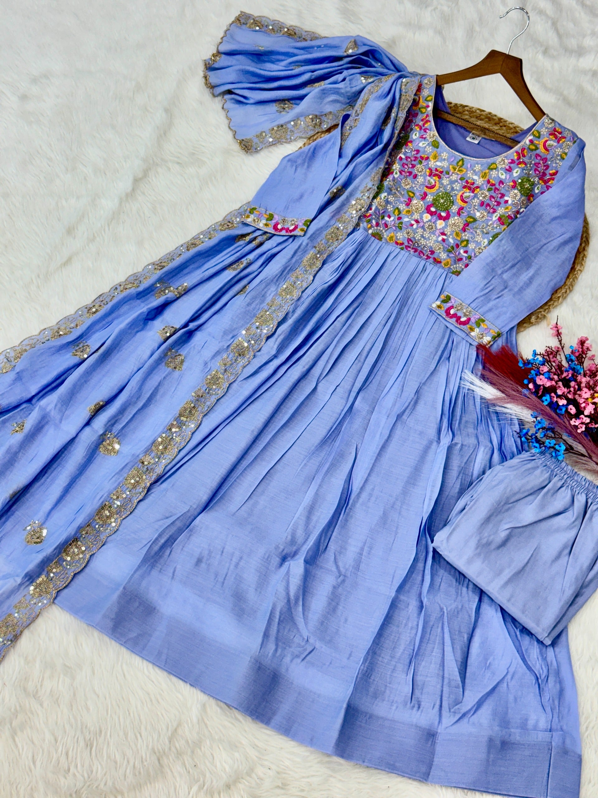 Mal Chanderi  with Beads embroidery-work