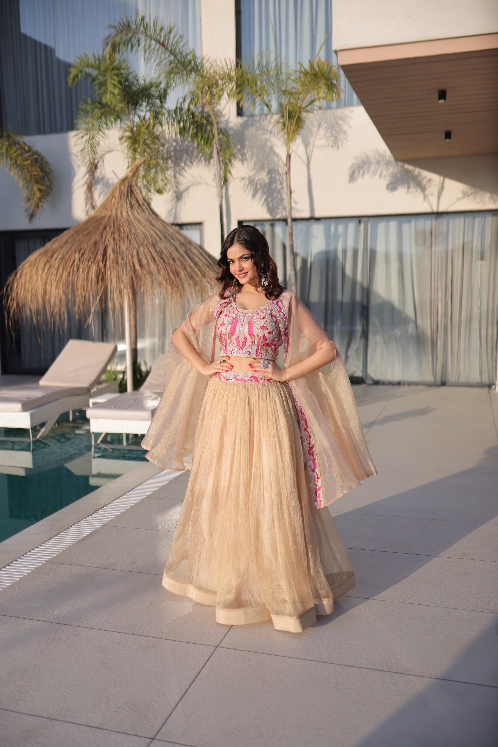 Sindur silk,Beads Embroidered work.  LEHENGA CHOLI ✨