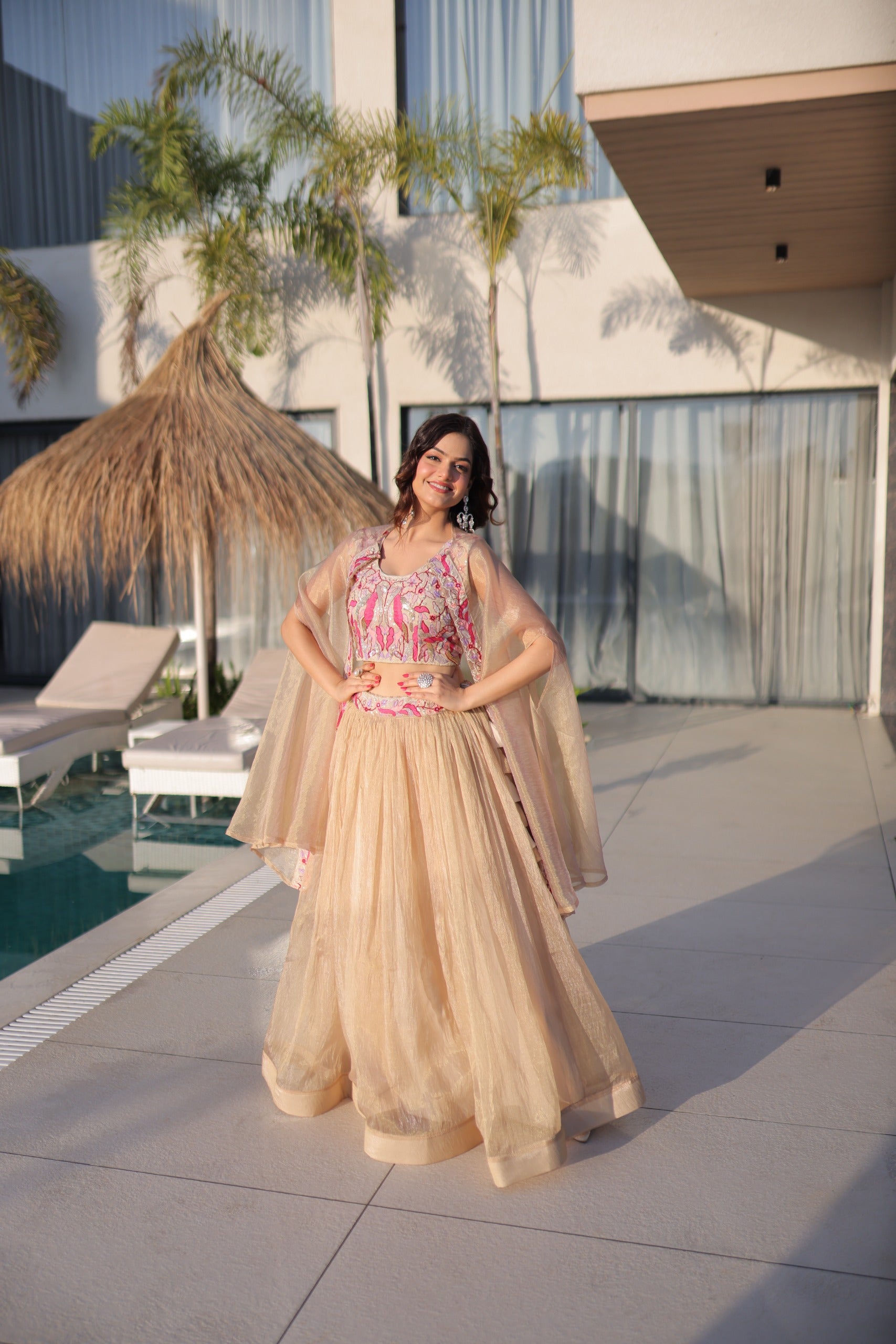 Sindur silk,Beads Embroidered work.  LEHENGA CHOLI ✨