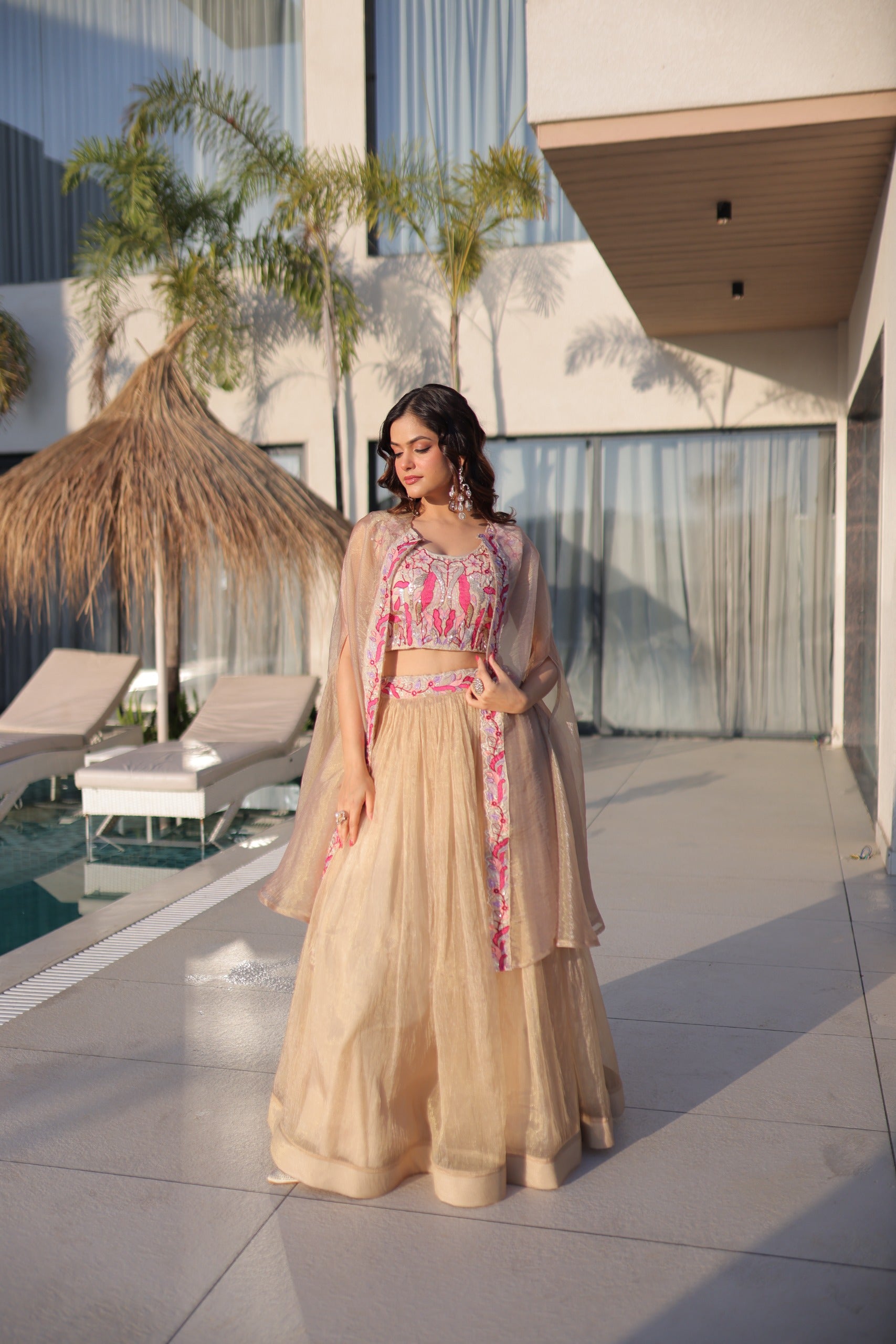 Sindur silk,Beads Embroidered work.  LEHENGA CHOLI ✨