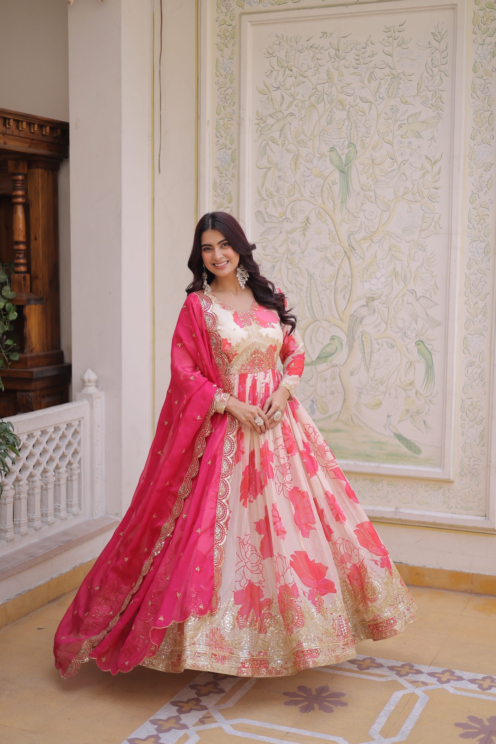 Most Viral Pink Floral Anarkali – Luxury Wedding Wear Collection