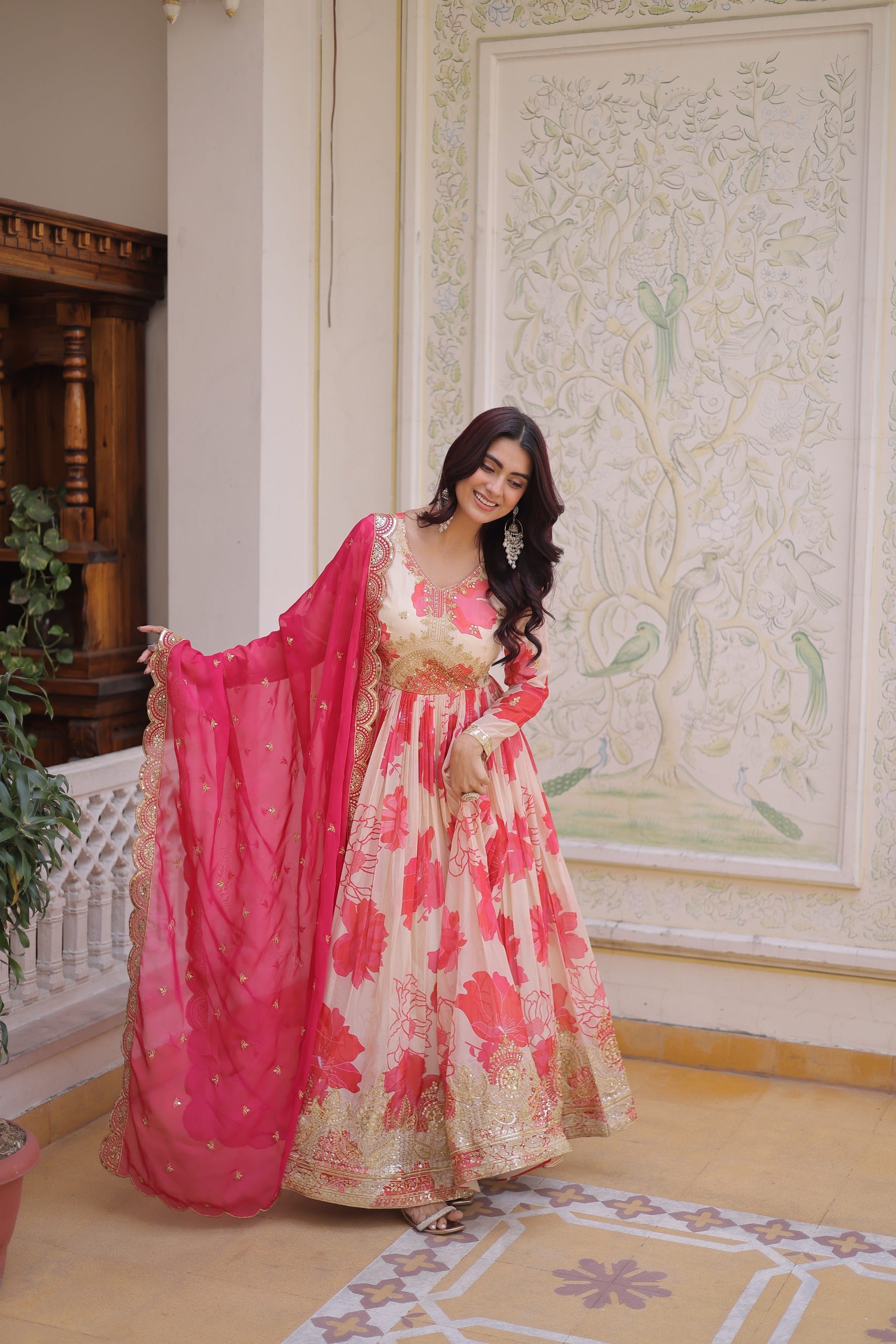 Most Viral Pink Floral Anarkali – Luxury Wedding Wear Collection