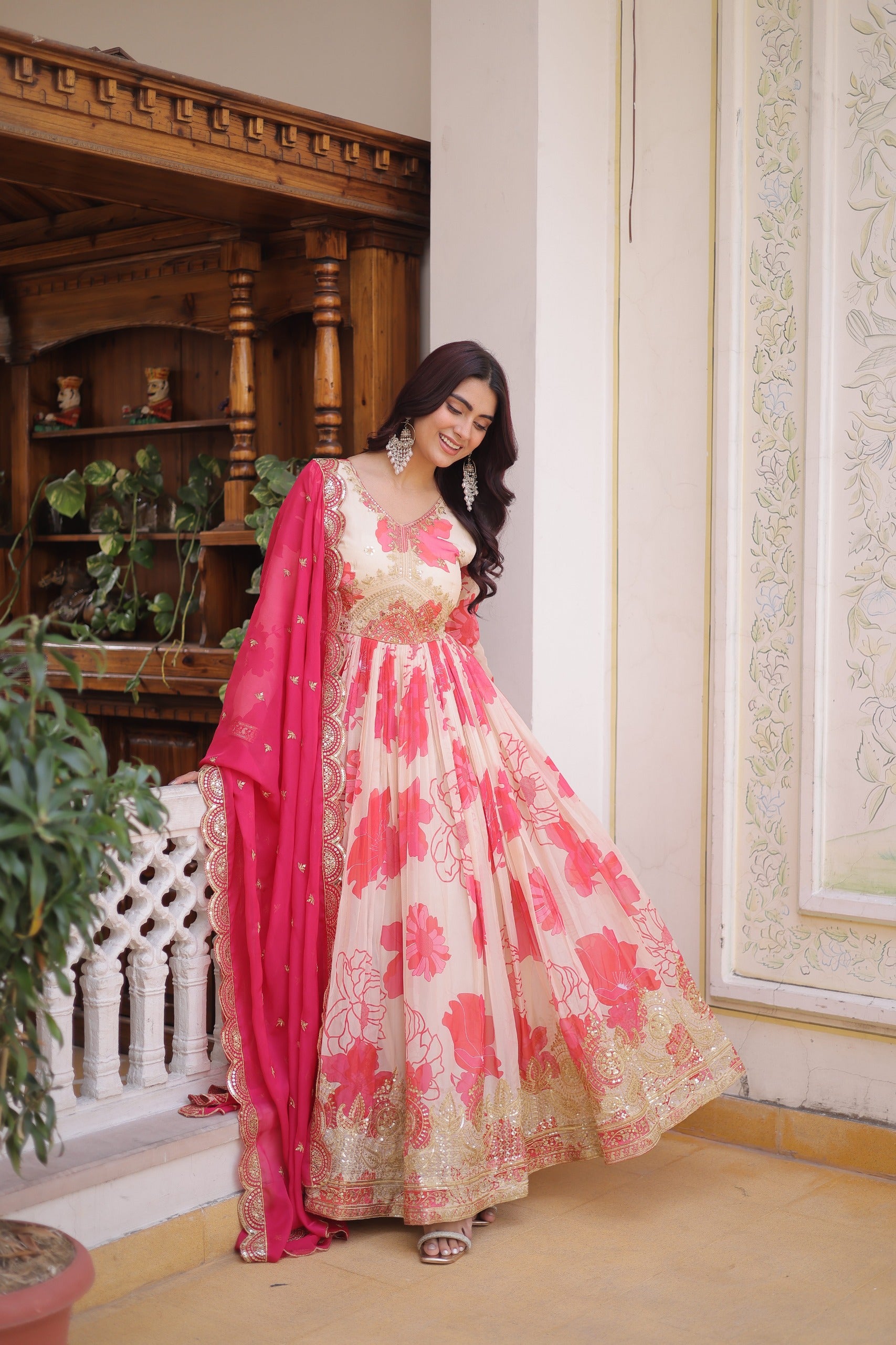 Most Viral Pink Floral Anarkali – Luxury Wedding Wear Collection