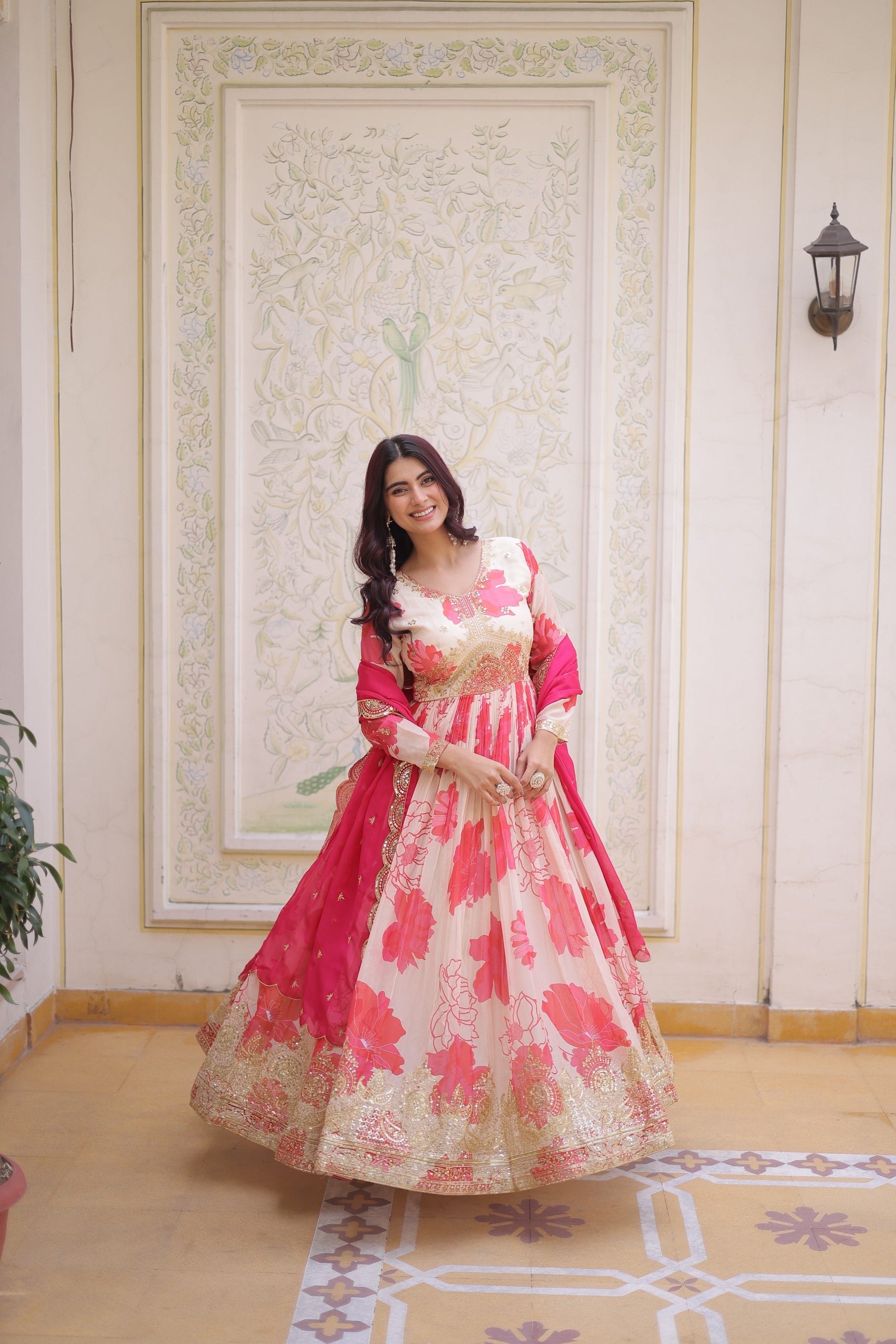 Most Viral Pink Floral Anarkali – Luxury Wedding Wear Collection
