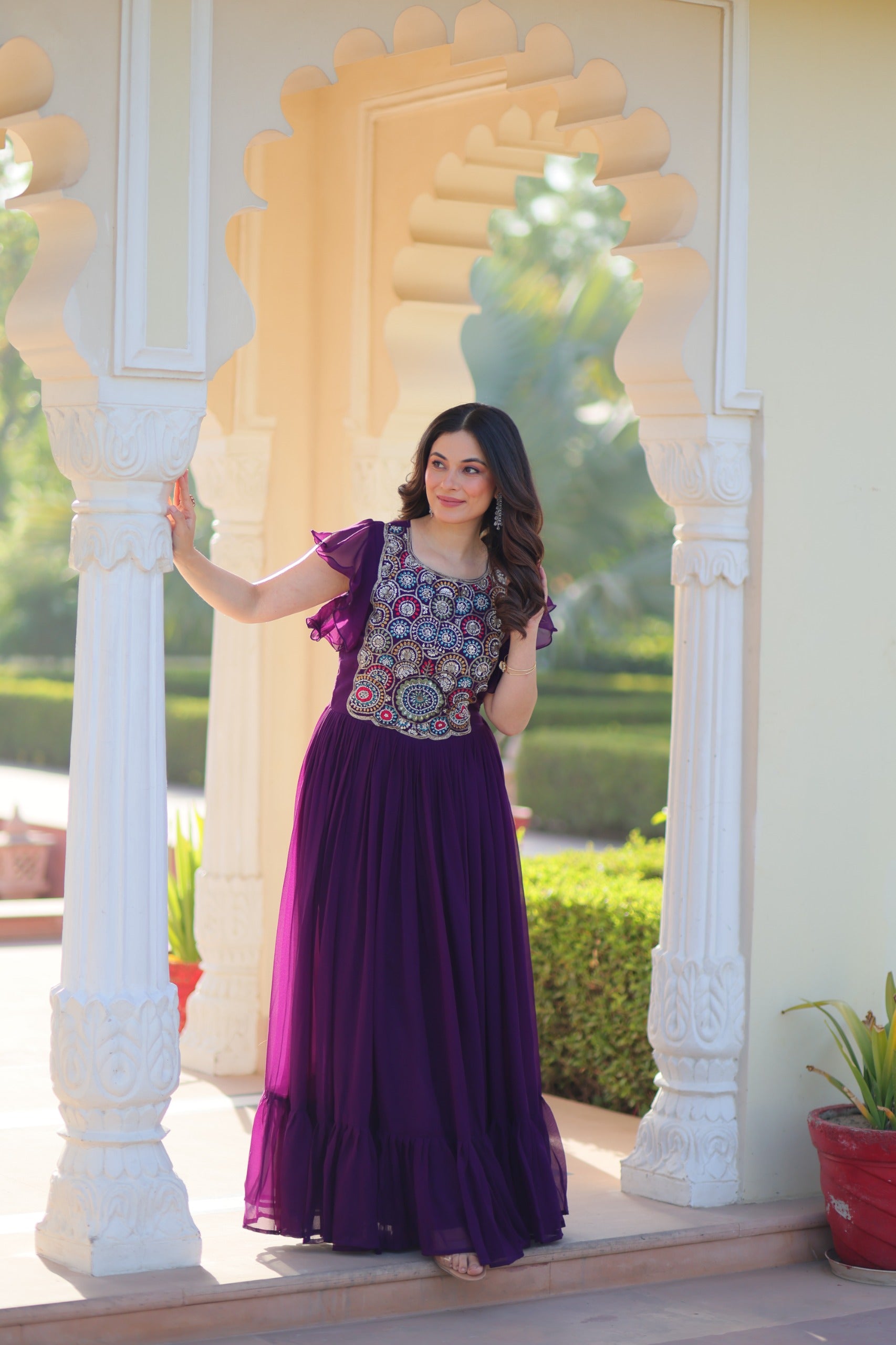 Flutter Sleeve Embroidered Anarkali Gown