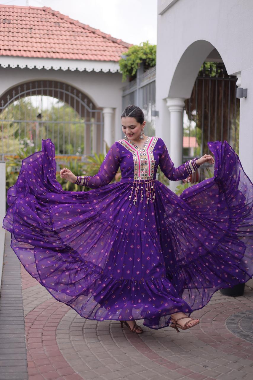 Laheriya with kutchi patchework in Faux Georgette