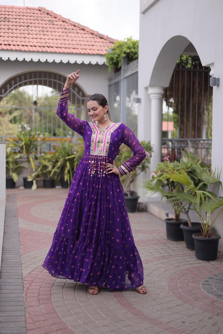 Laheriya with kutchi patchework in Faux Georgette