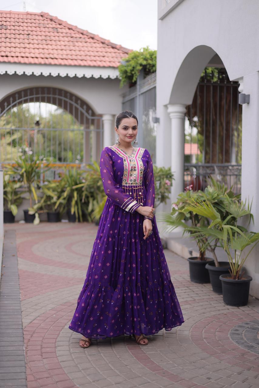 Laheriya with kutchi patchework in Faux Georgette