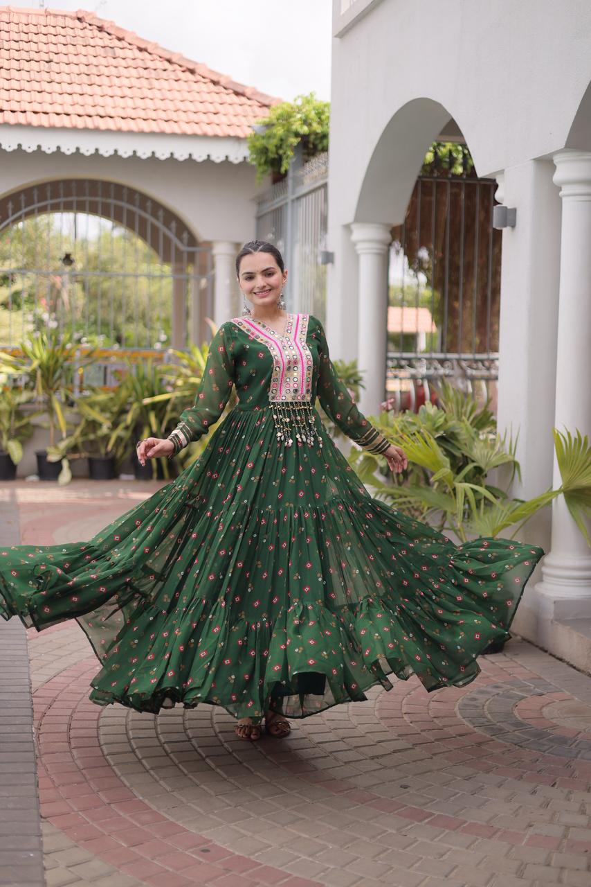 Laheriya with kutchi patchework in Faux Georgette
