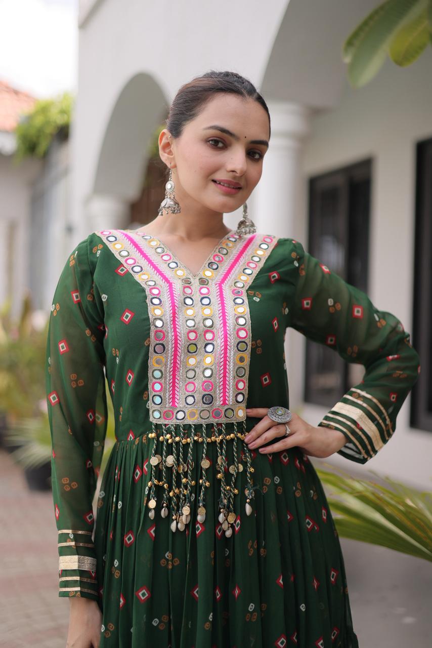 Laheriya with kutchi patchework in Faux Georgette