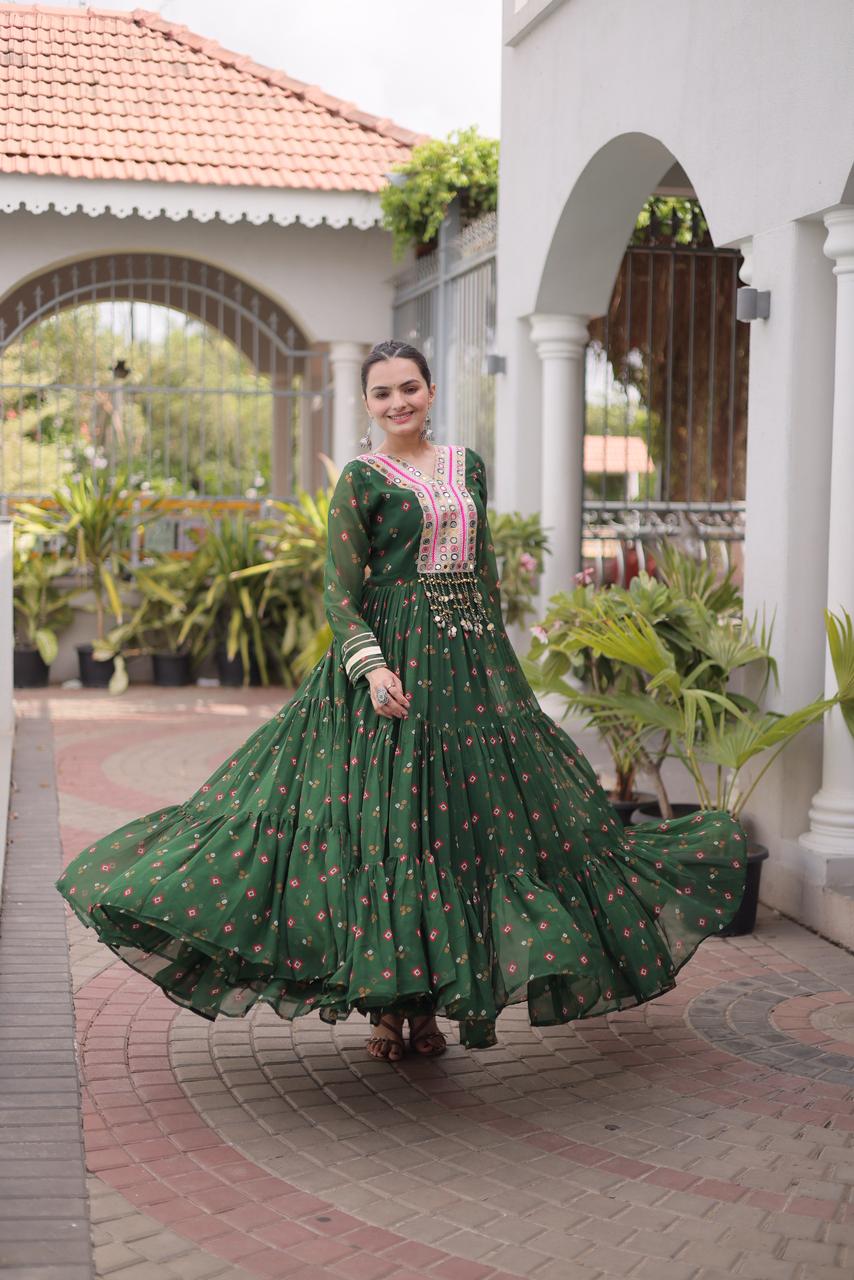 Laheriya with kutchi patchework in Faux Georgette