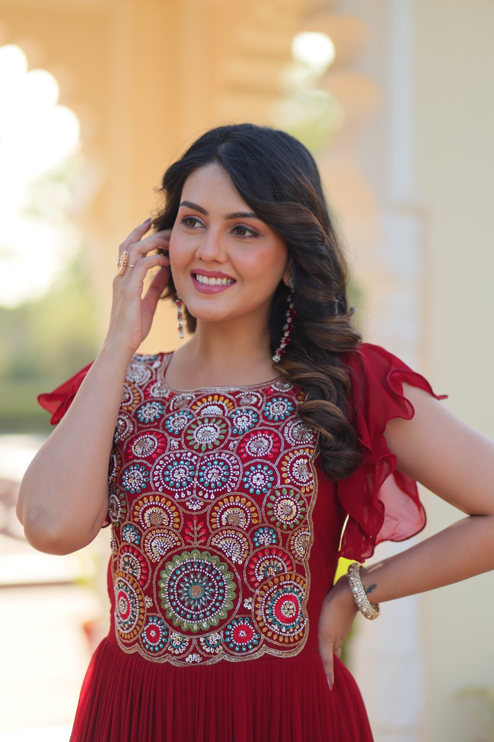 Flutter Sleeve Embroidered Anarkali Gown