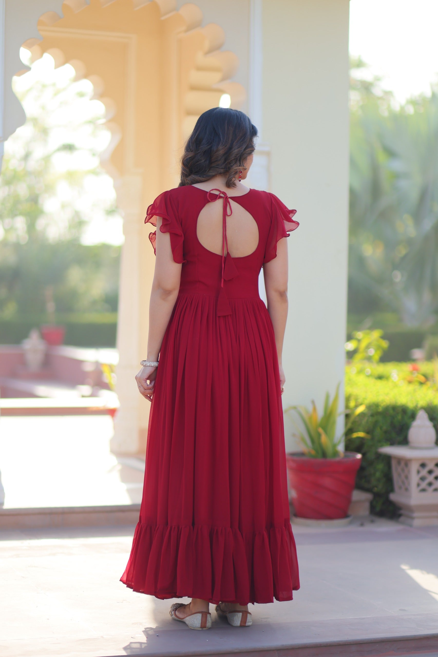 Flutter Sleeve Embroidered Anarkali Gown