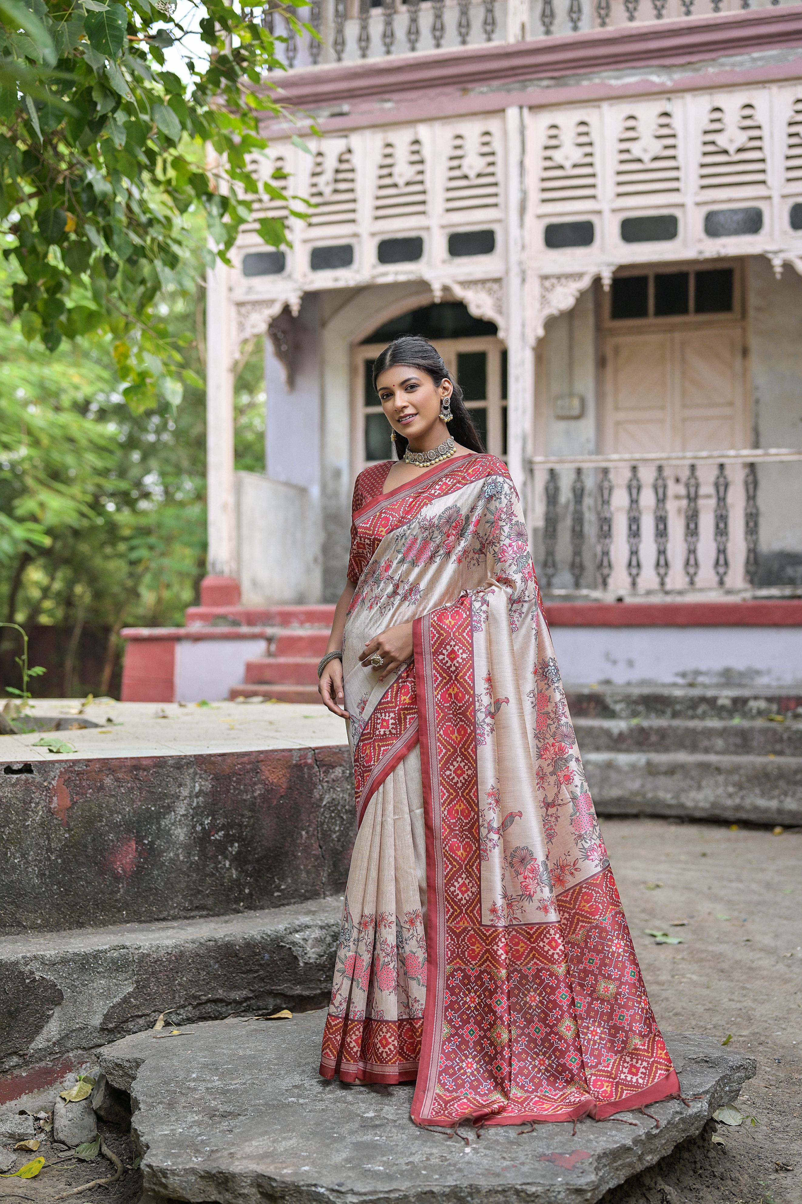 Patola- Floral printed saree with printed border