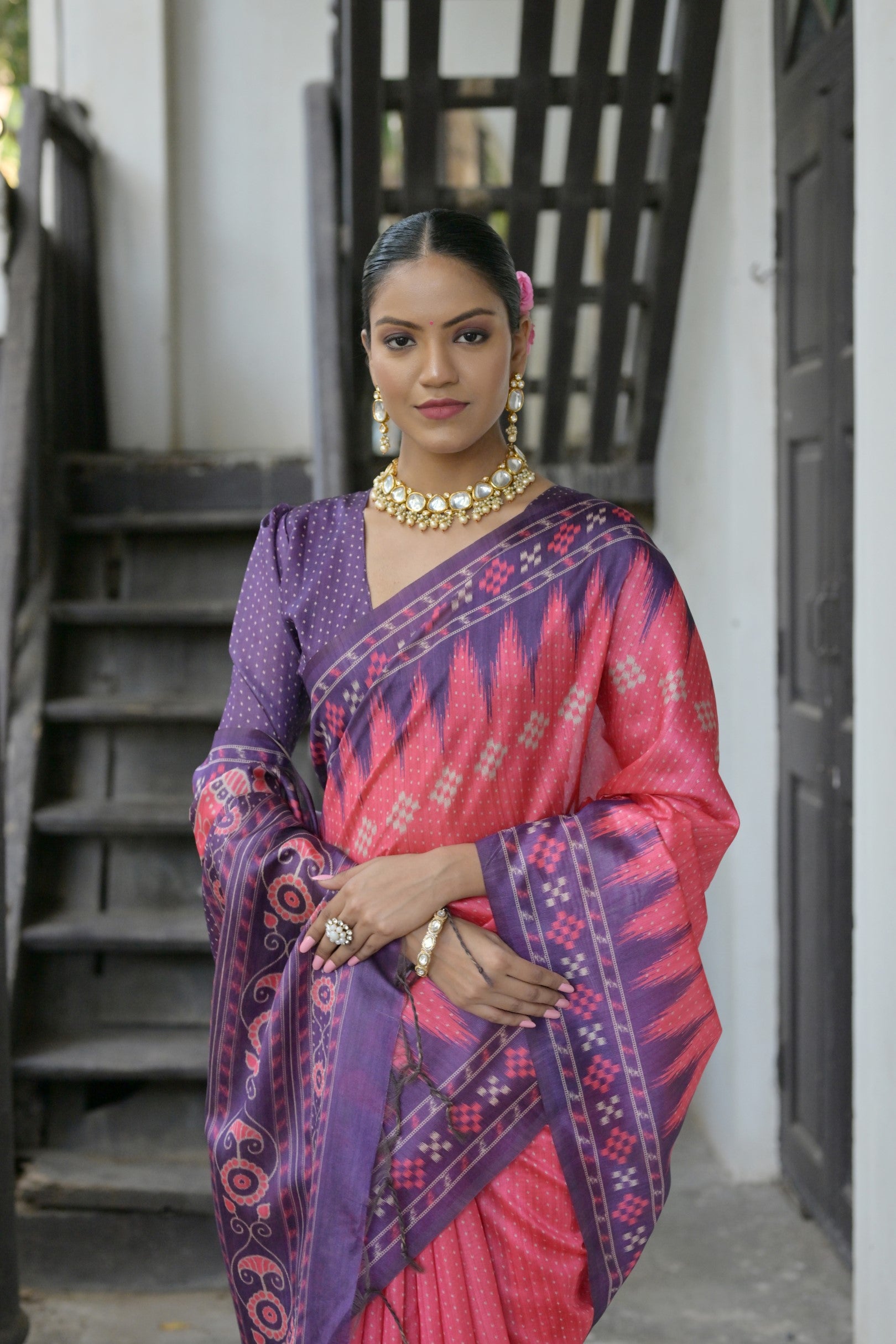 Ajrakh- Ethnic Elegance – Temple Patola Soft Silk Saree