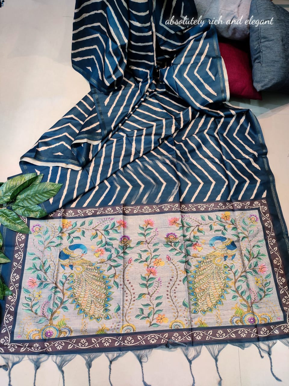 Leheriya - Printed Art Silk Saree in Peach