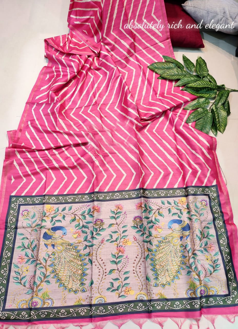 Leheriya - Printed Art Silk Saree in Peach