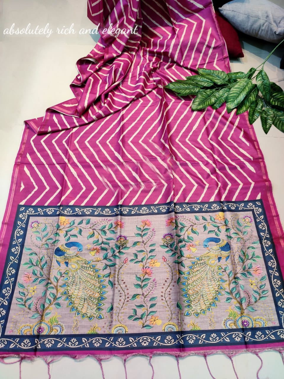 Leheriya - Printed Art Silk Saree in Peach