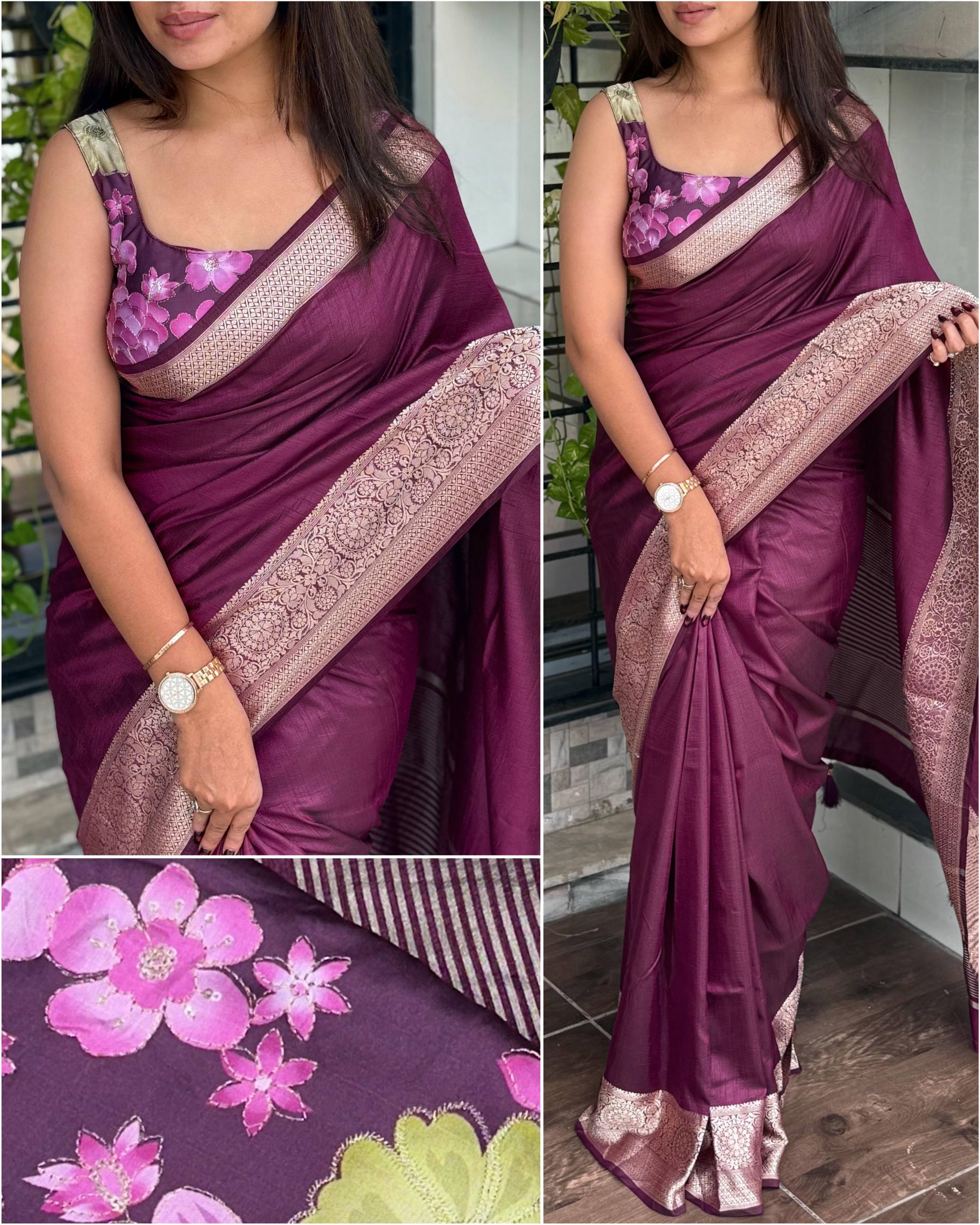 Sharmili- Effortless elegance meets vibrant charm with this Designer solid color beauty with position print blouse