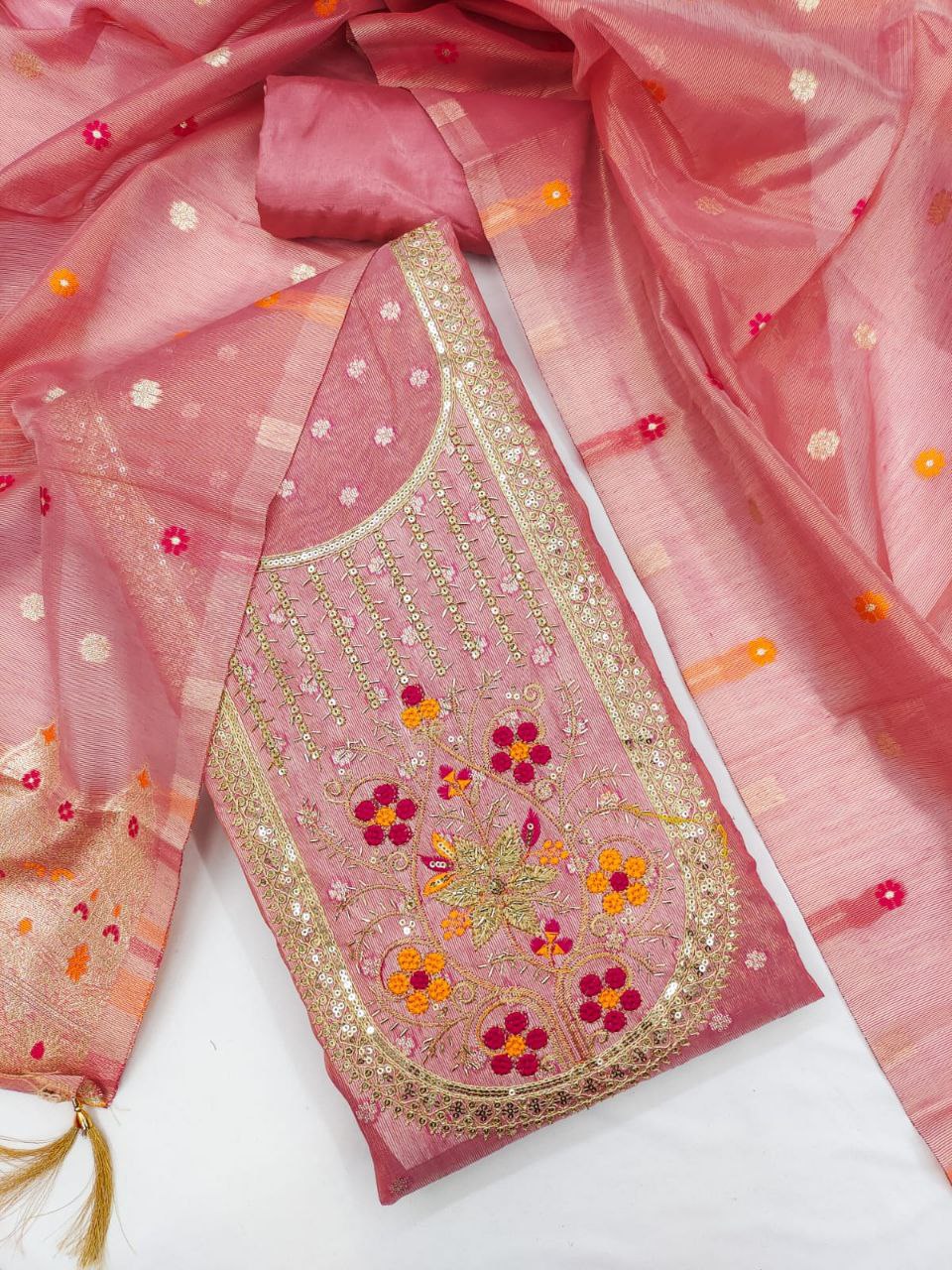 Jari- Simmer silk Zakard with Kodding , Hand Work