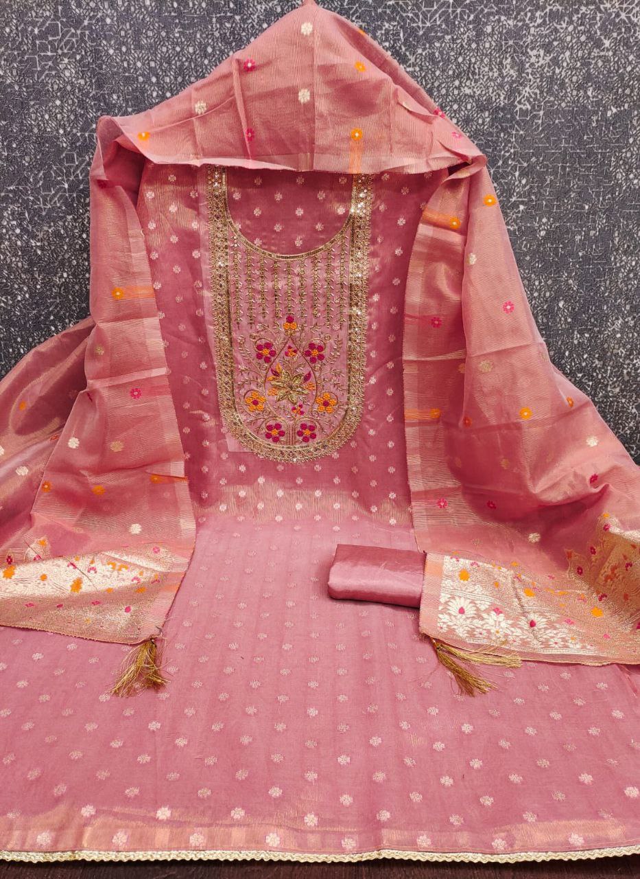 Jari- Simmer silk Zakard with Kodding , Hand Work