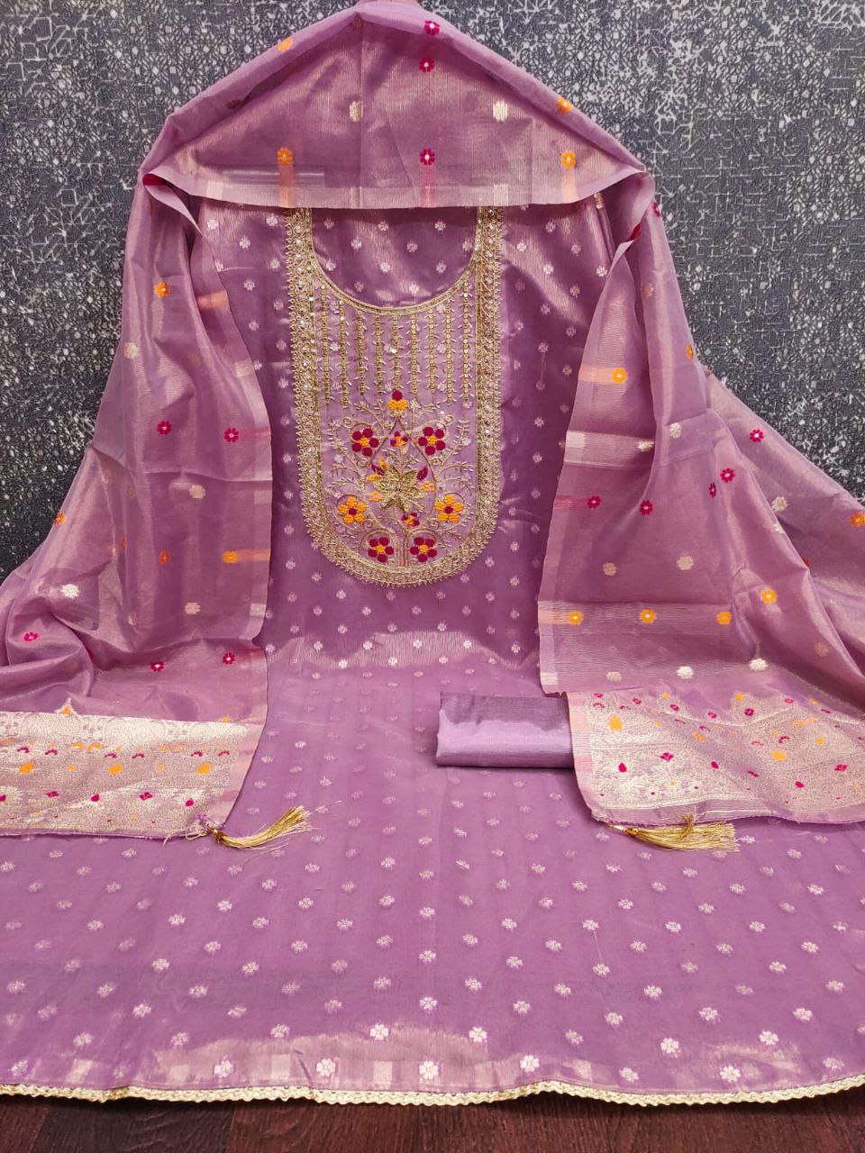 Jari- Simmer silk Zakard with Kodding , Hand Work