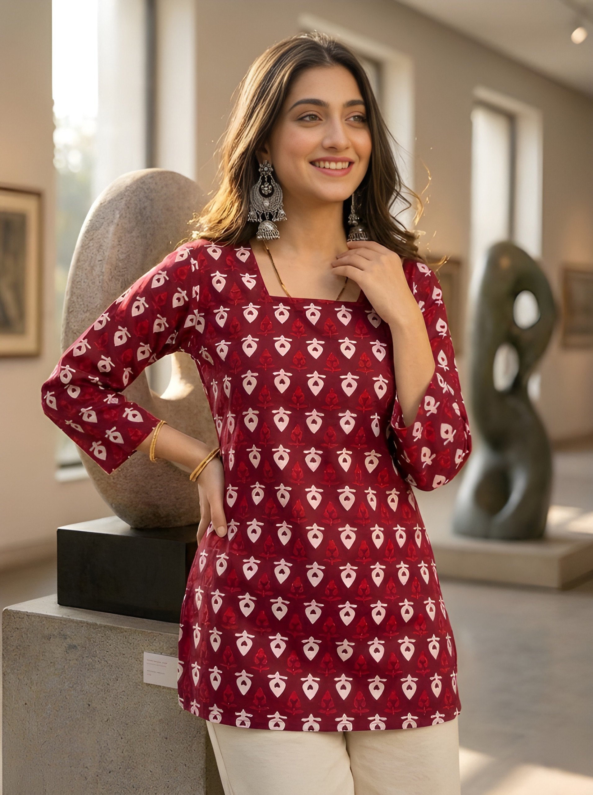 Woman V-neck Straight Short Kurti & Tunic
