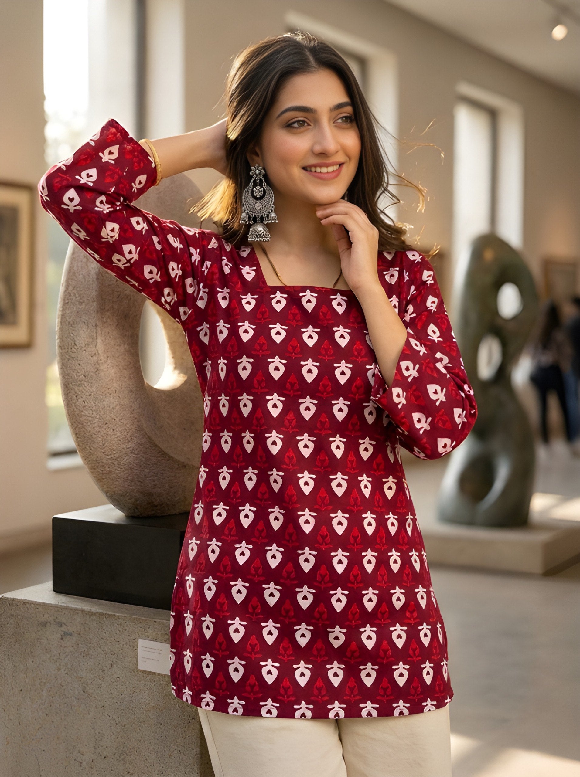 Woman V-neck Straight Short Kurti & Tunic