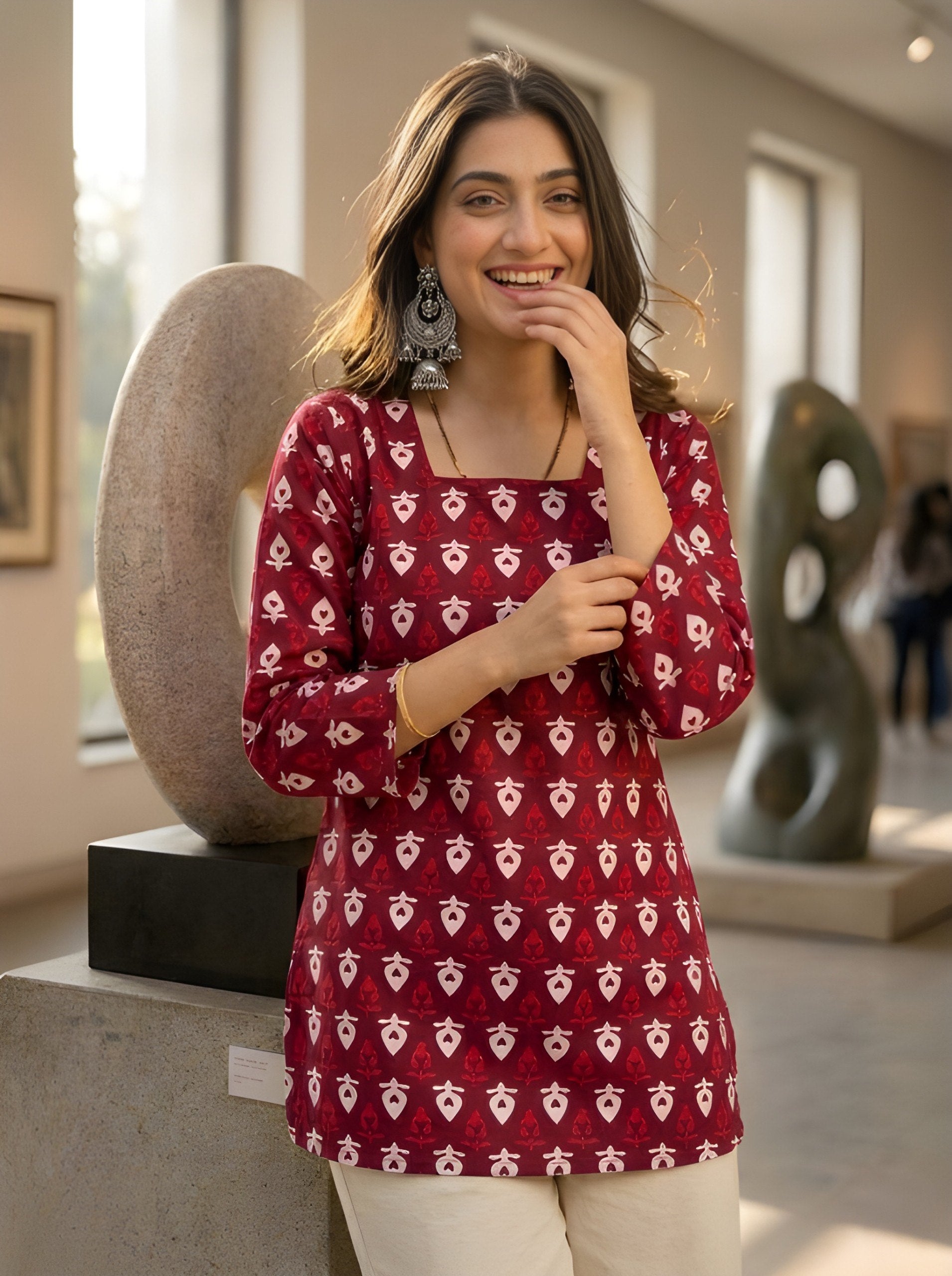 Woman V-neck Straight Short Kurti & Tunic