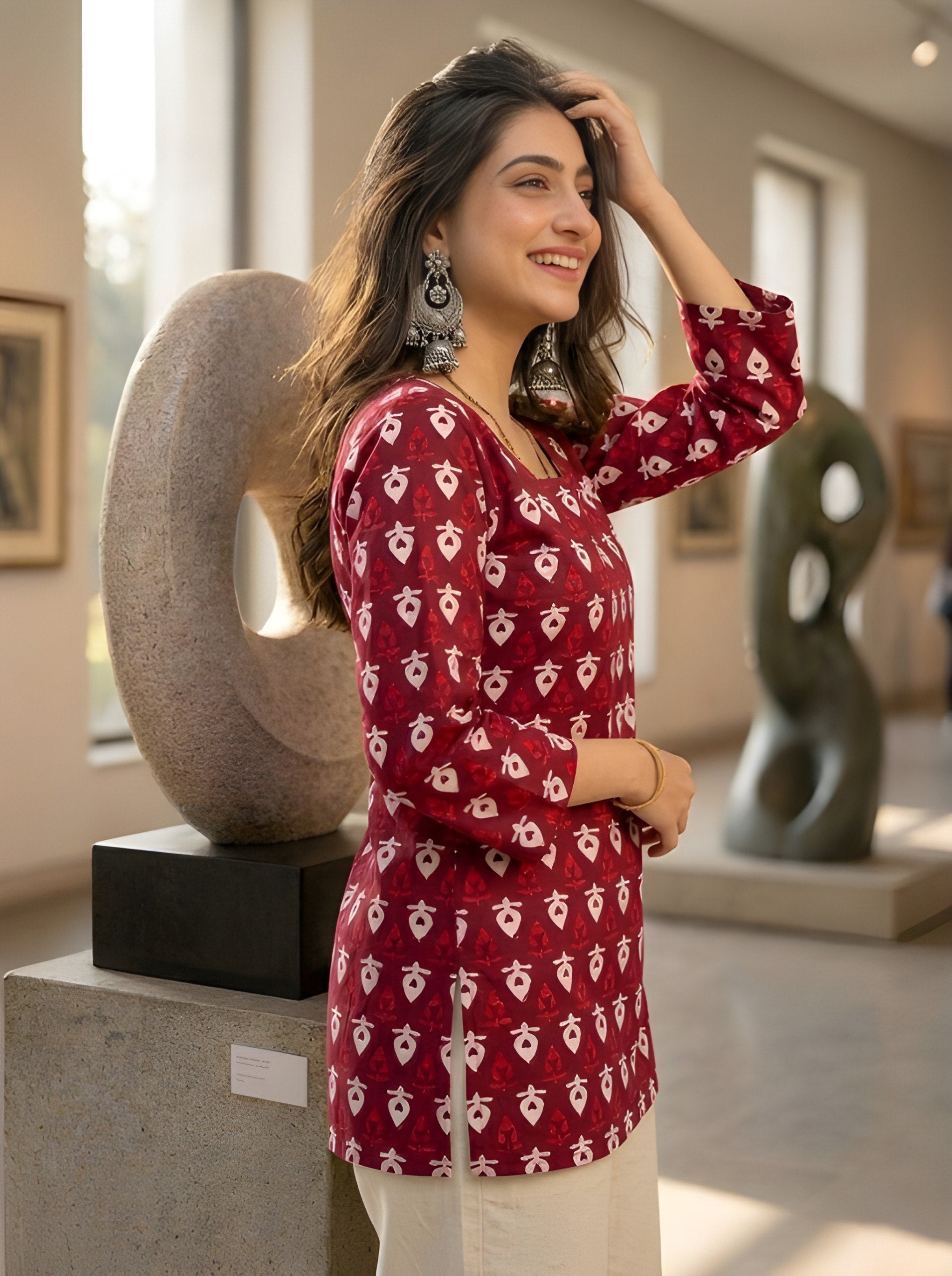 Woman V-neck Straight Short Kurti & Tunic