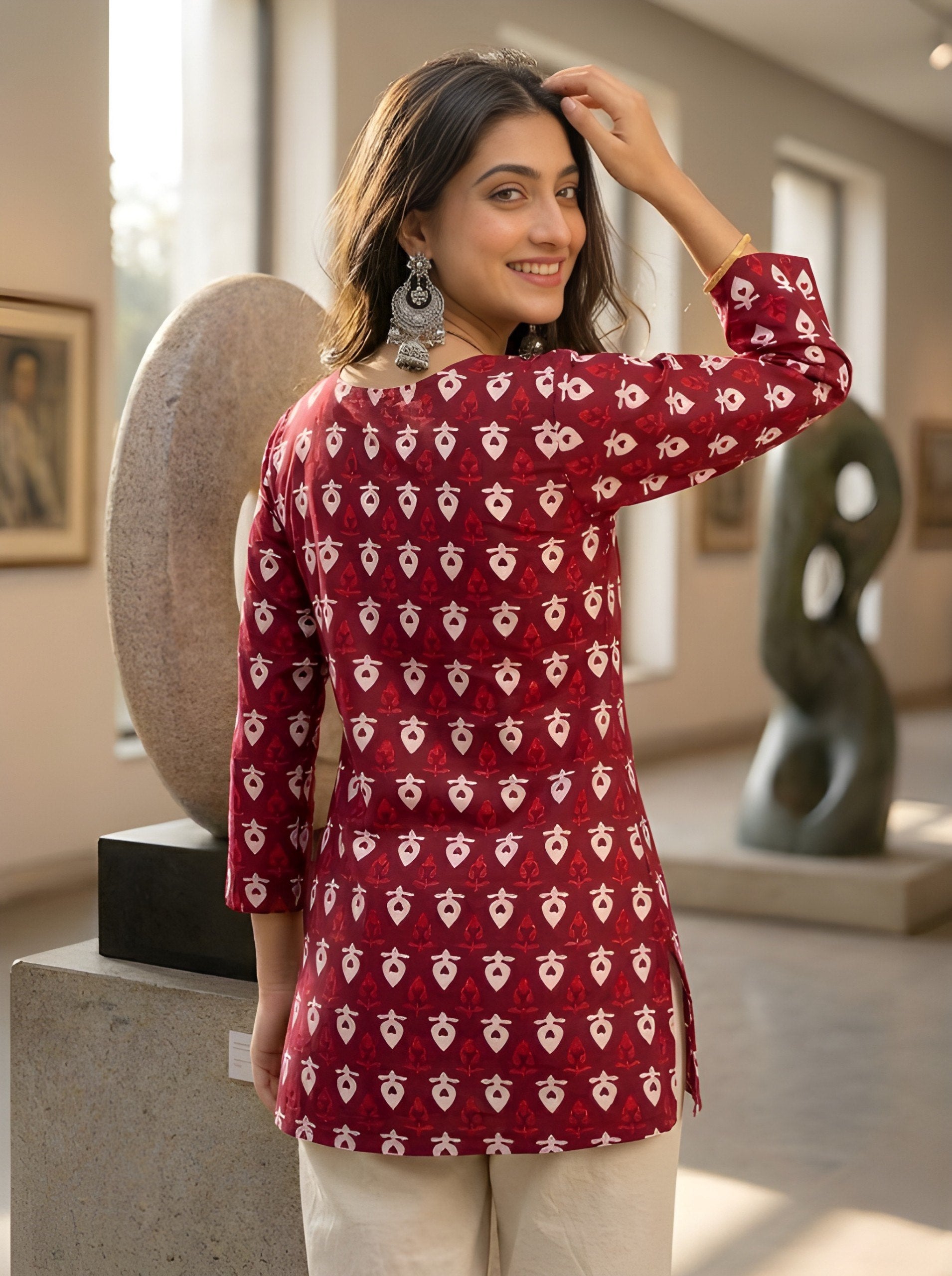 Woman V-neck Straight Short Kurti & Tunic