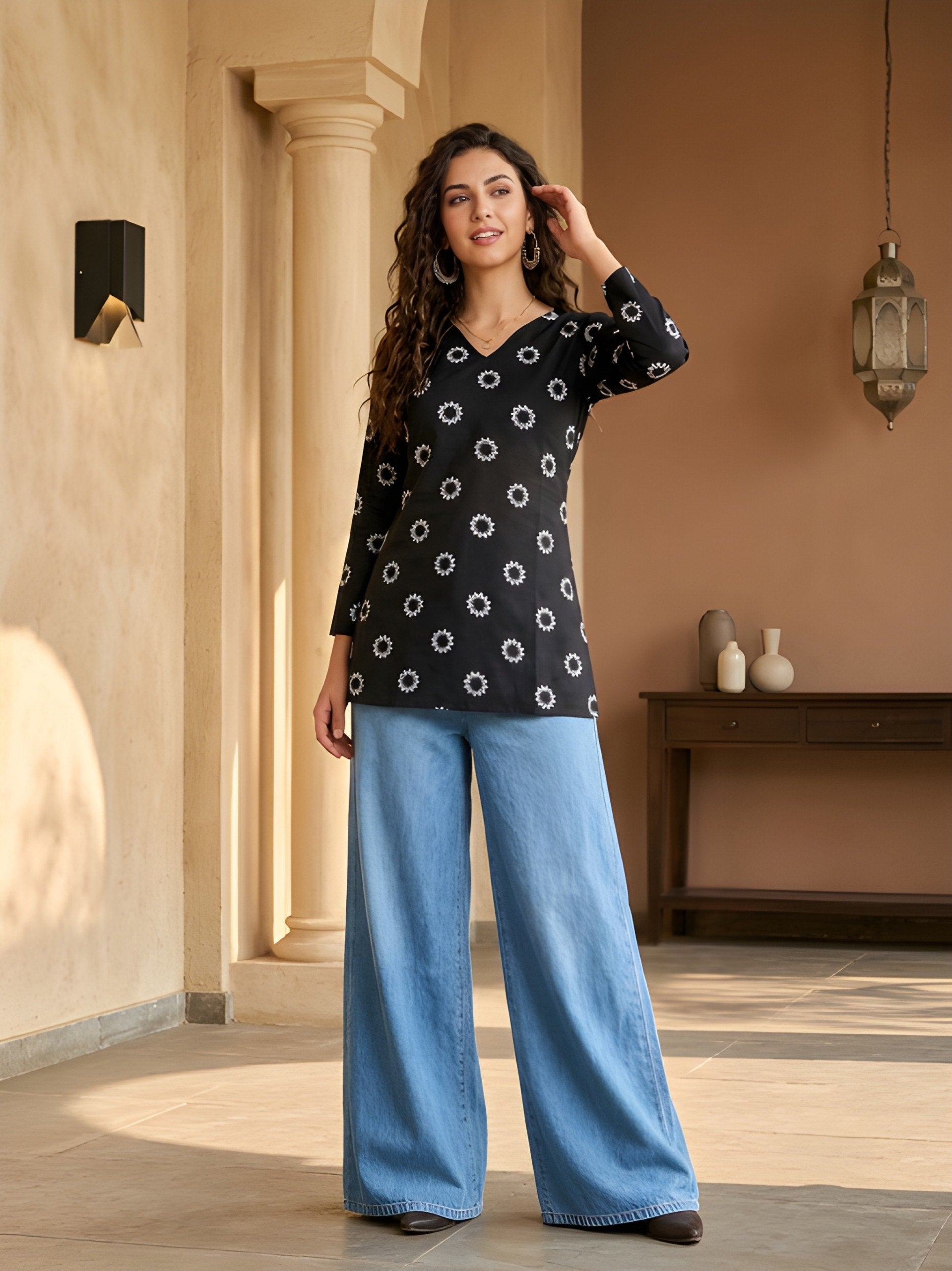 Woman V-neck Straight Short Kurti & Tunic