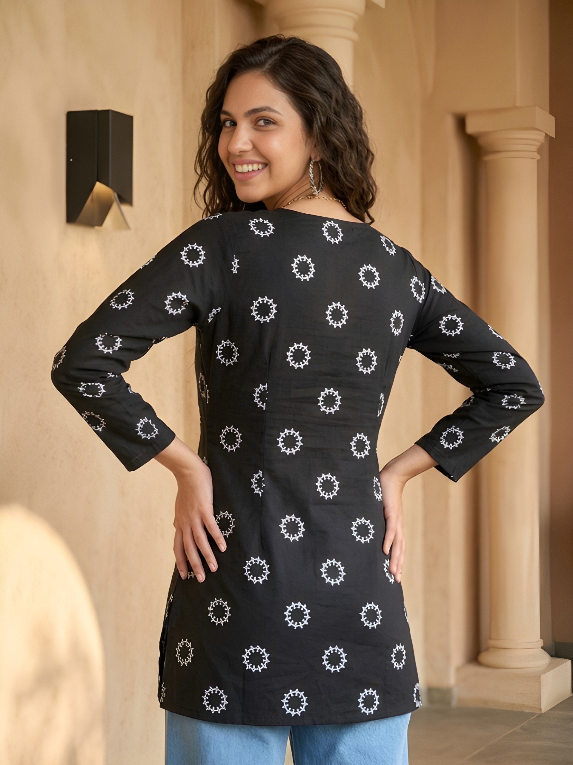 Woman V-neck Straight Short Kurti & Tunic